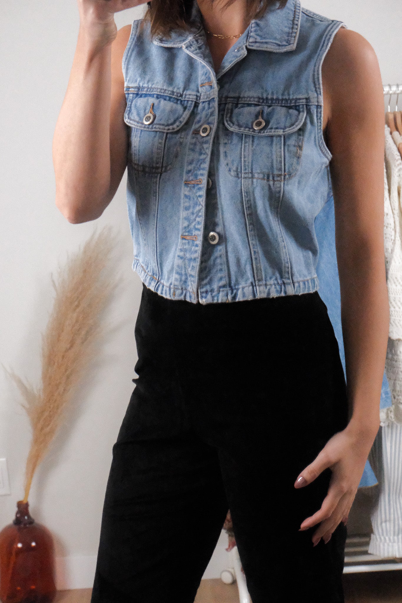 Vintage x Cotton Denim Cropped Vest (S)