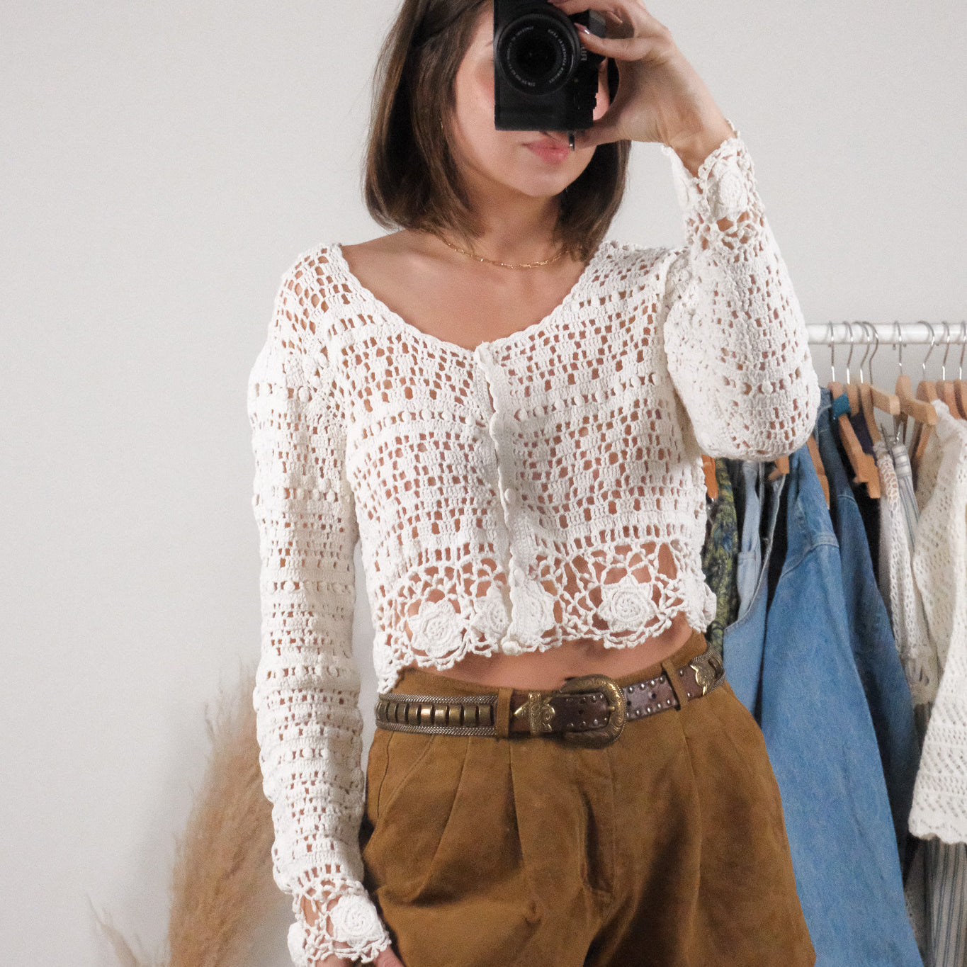 Vintage x Cotton Crochet Cropped Cardigan (M/L)