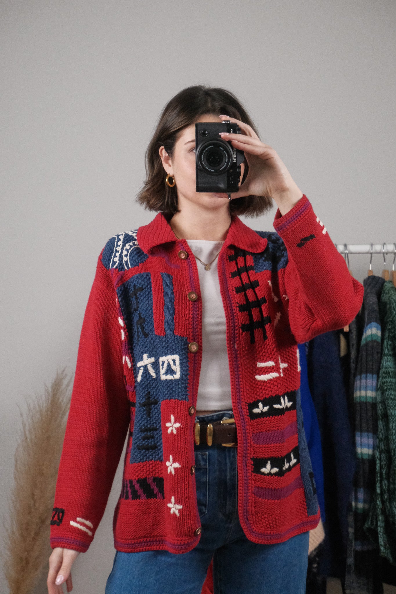 Vintage x Textured/Patterned Collared Cardigan (M)