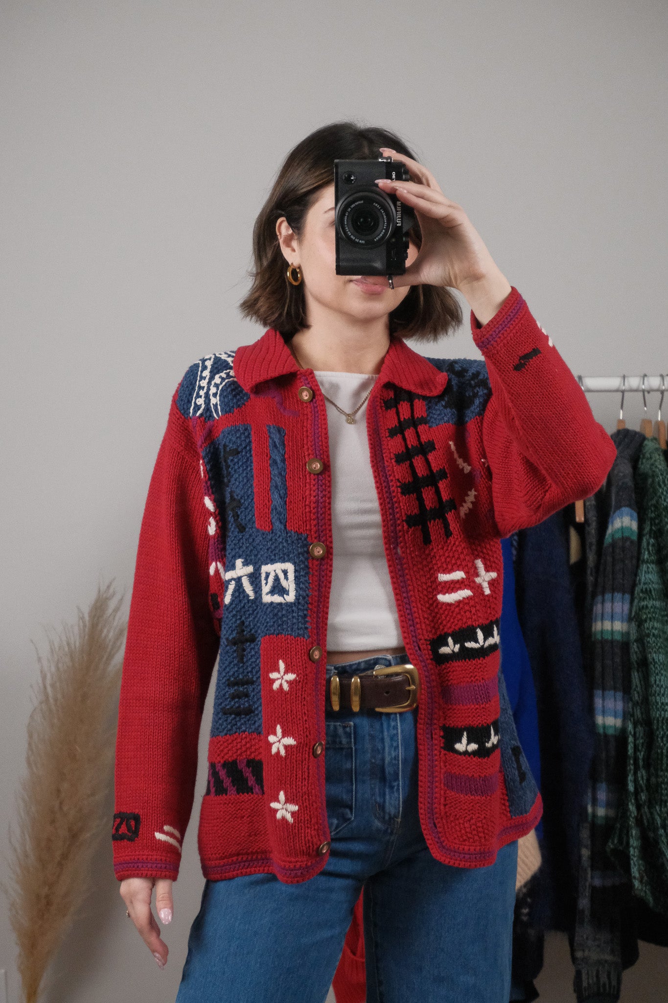 Vintage x Textured/Patterned Collared Cardigan (M)