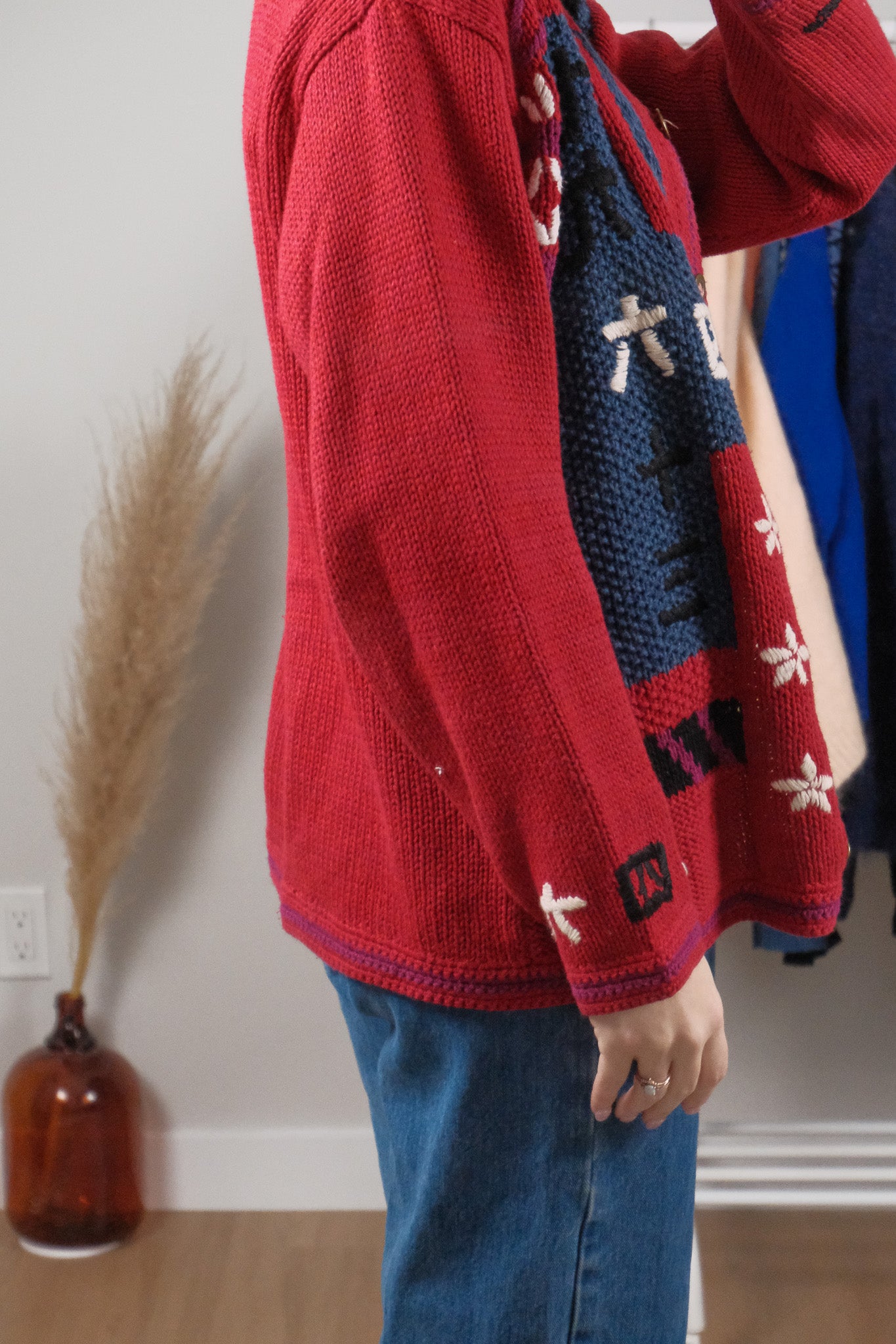 Vintage x Textured/Patterned Collared Cardigan (M)