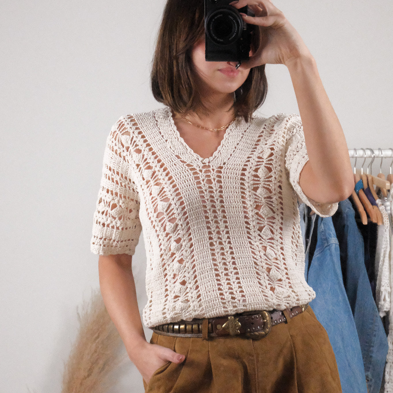 Vintage x Crochet Knit Top (M)