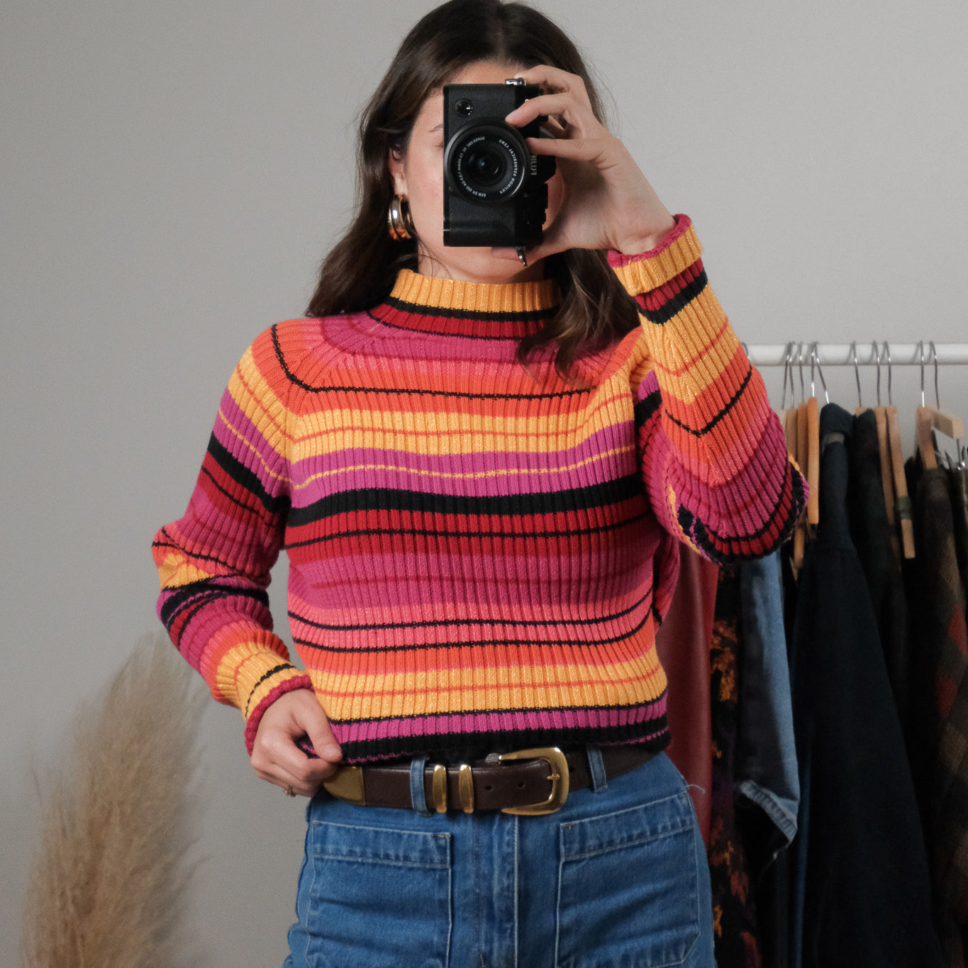 Vintage x Ribbed Shimmer Striped Mock-neck (M/L)