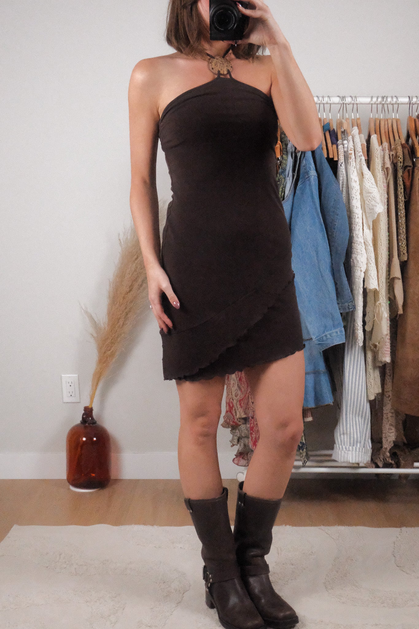 Vintage x Ruffle Halter Midi Dress (XS/S)