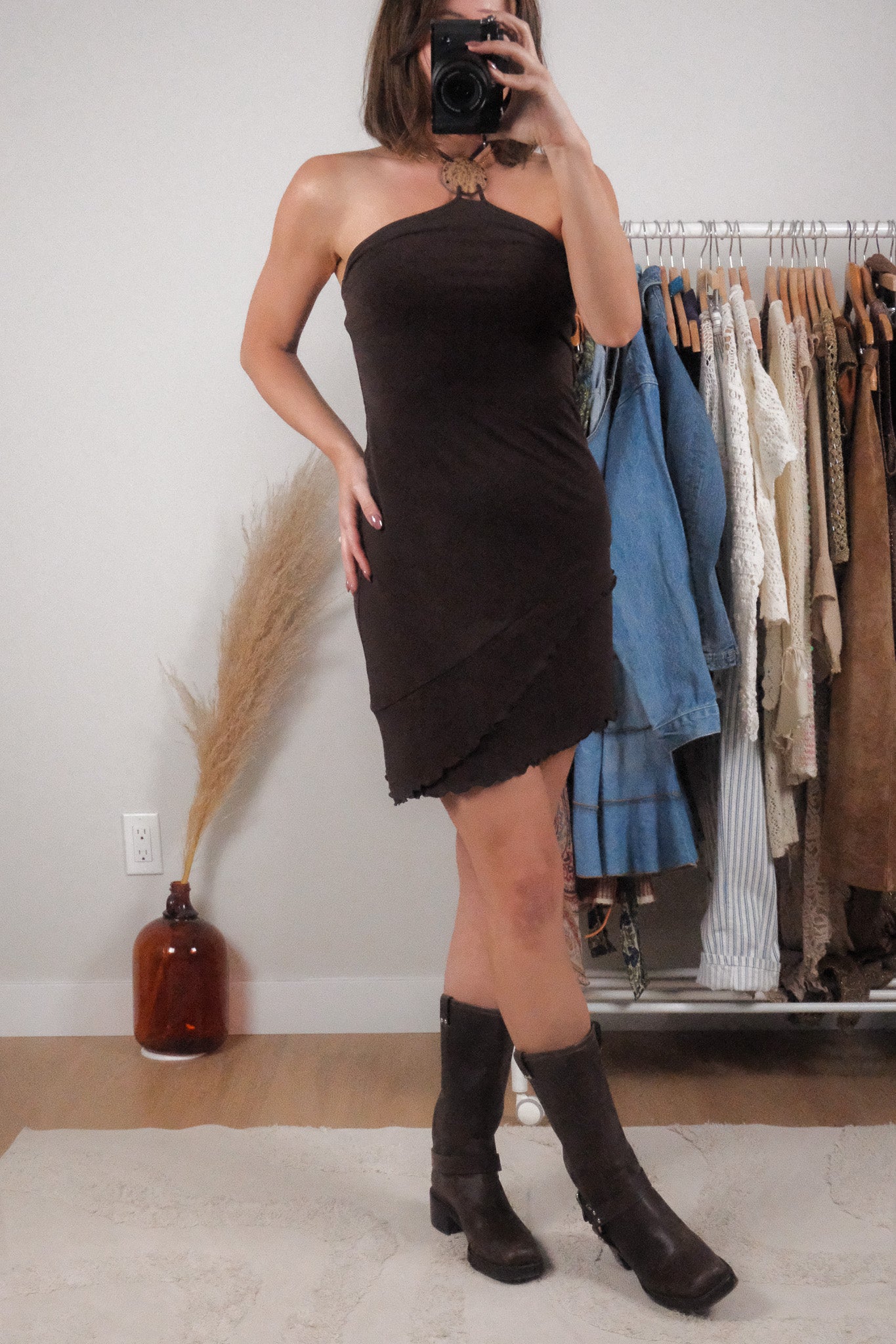 Vintage x Ruffle Halter Midi Dress (XS/S)