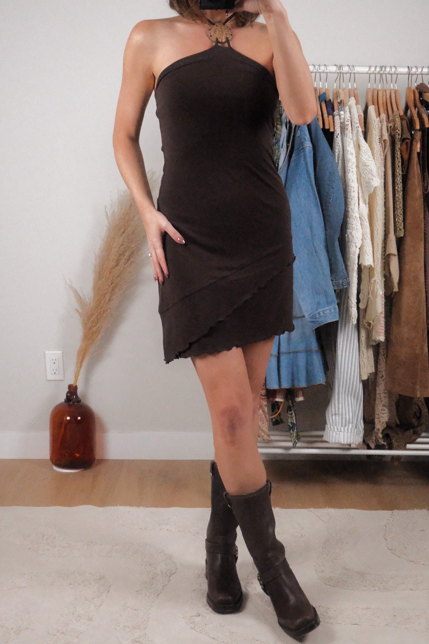 Vintage x Ruffle Halter Midi Dress (XS/S)