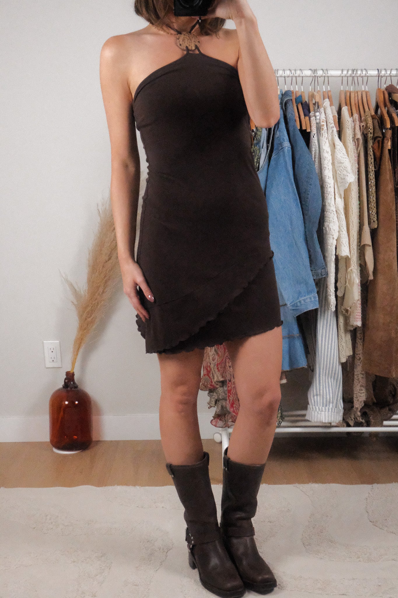 Vintage x Ruffle Halter Midi Dress (XS/S)