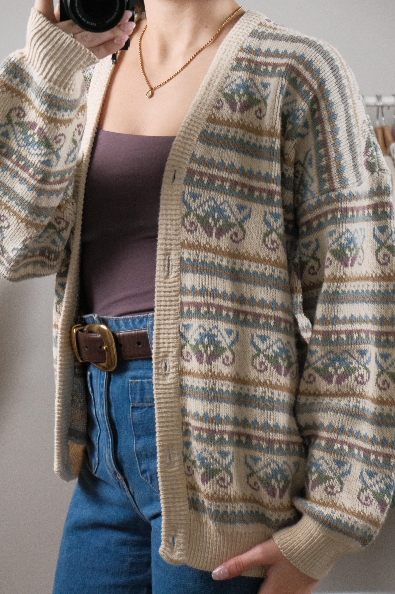 Made in Portugal x Vintage x Cotton Patterned Cardigan (L)