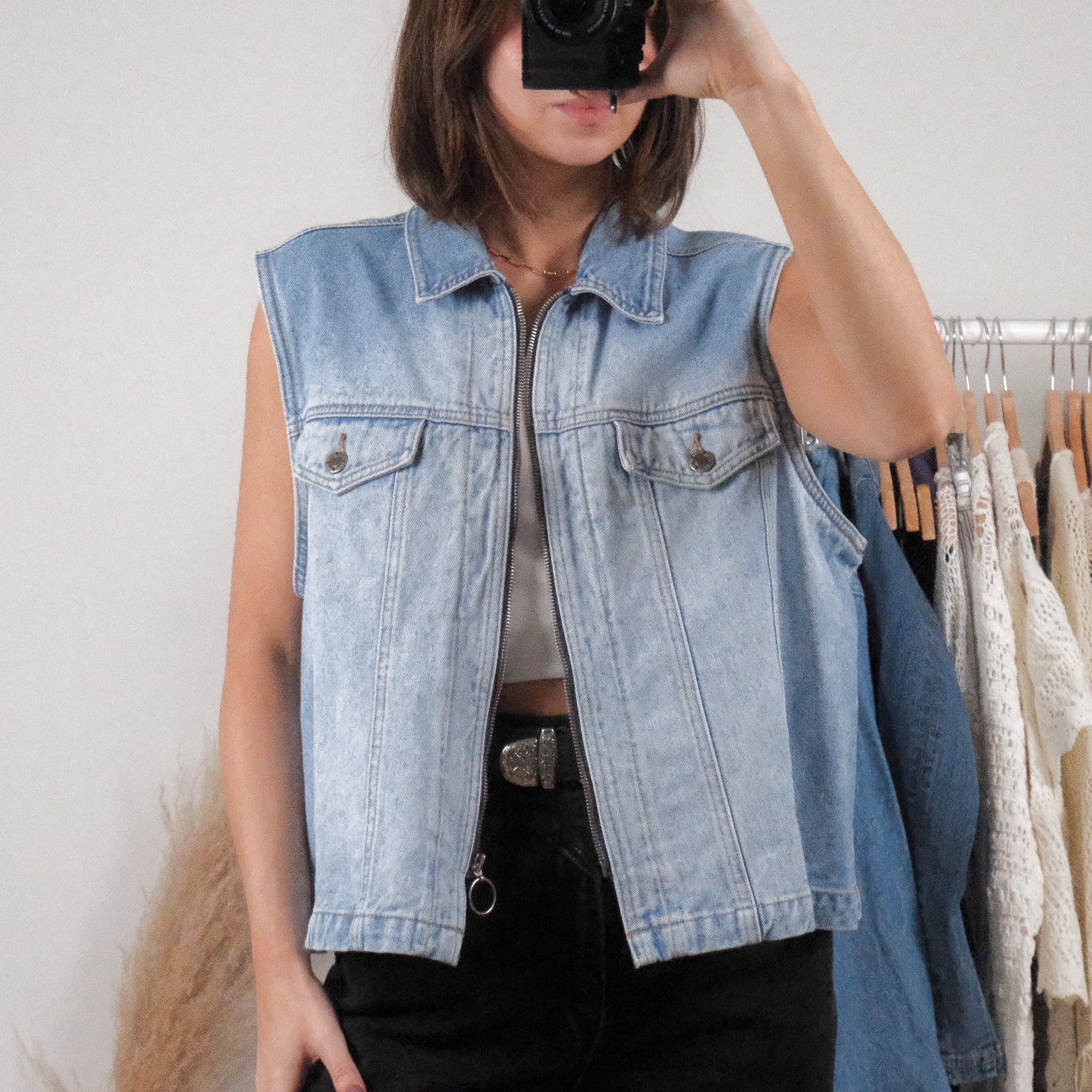 Vintage x Cotton Denim Zip Up Vest (XL)