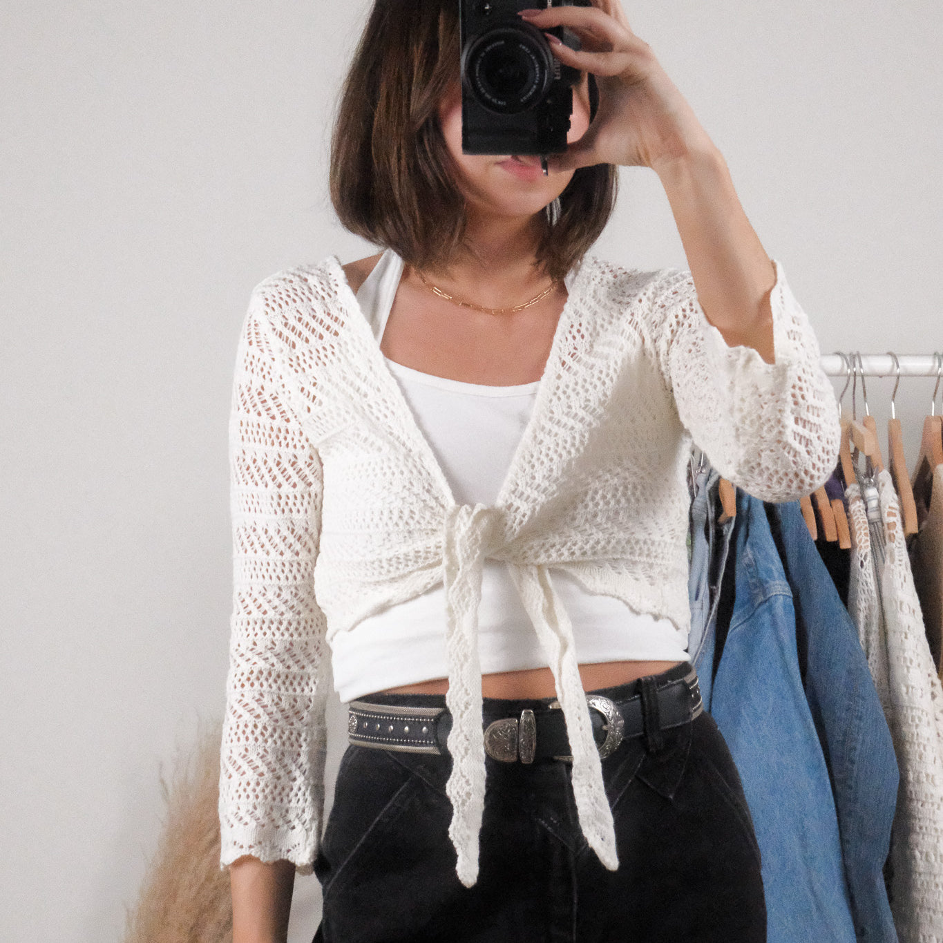 Vintage x Crochet Tie Top (S/M)