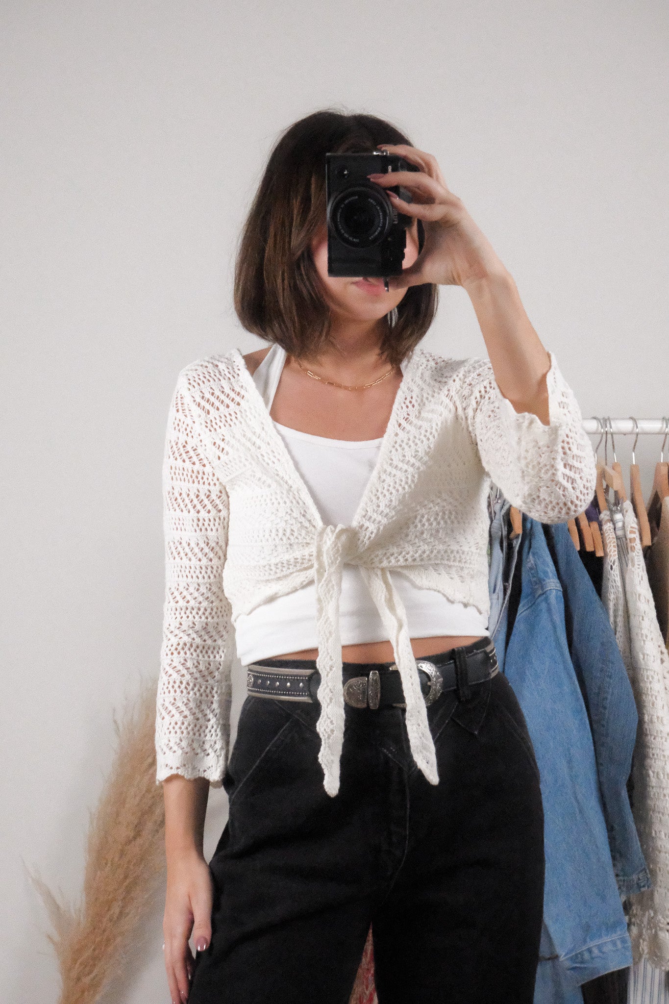 Vintage x Crochet Tie Top (S/M)