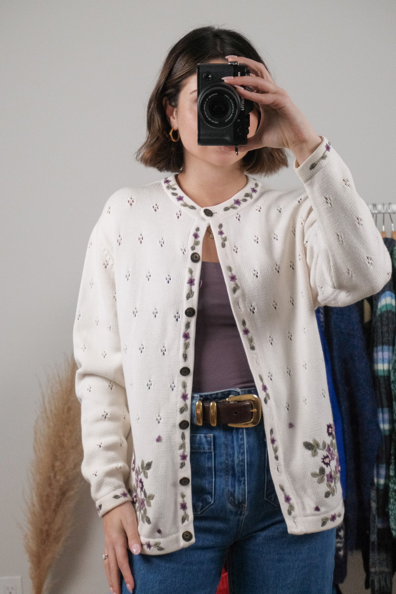 Vintage x Cotton Embroidered Pointelle Cardigan (M/L)