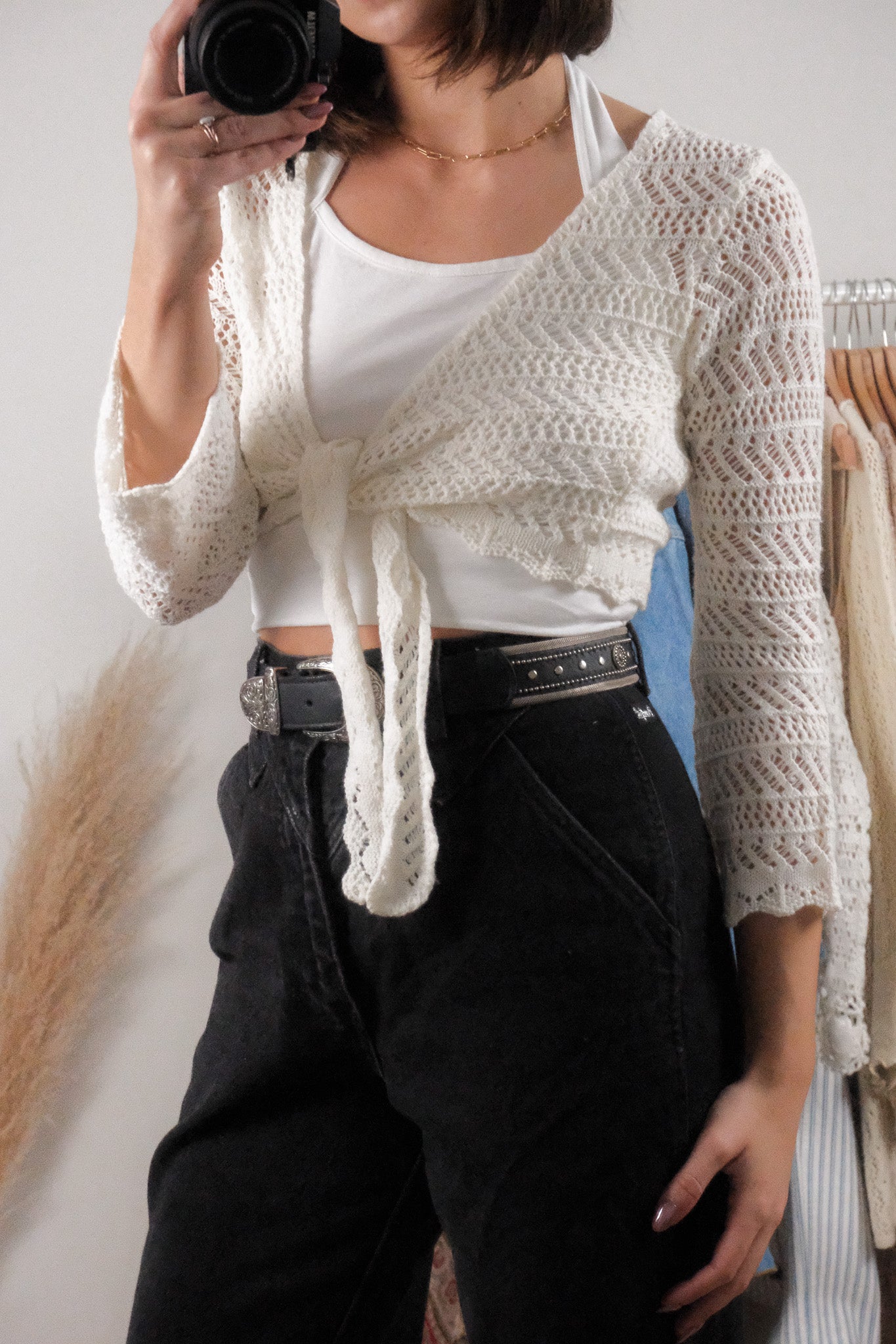 Vintage x Crochet Tie Top (S/M)