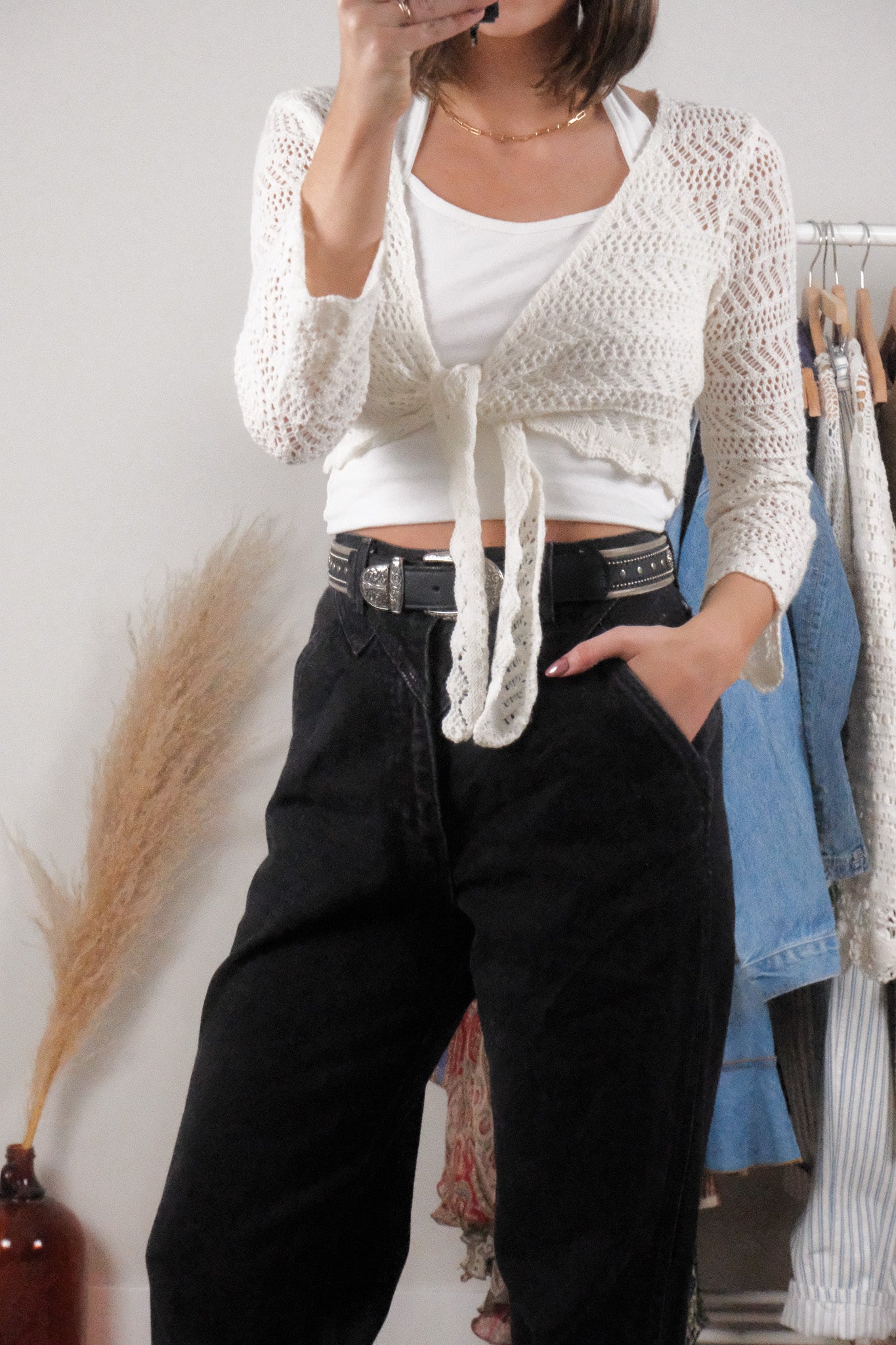 Vintage x Crochet Tie Top (S/M)