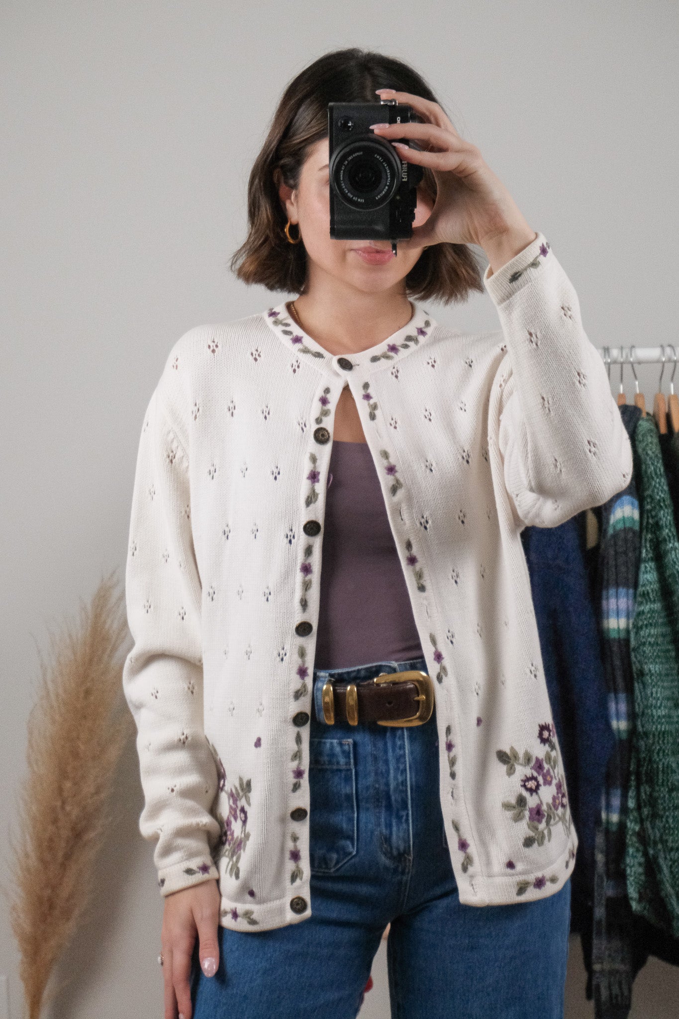 Vintage x Cotton Embroidered Pointelle Cardigan (M/L)