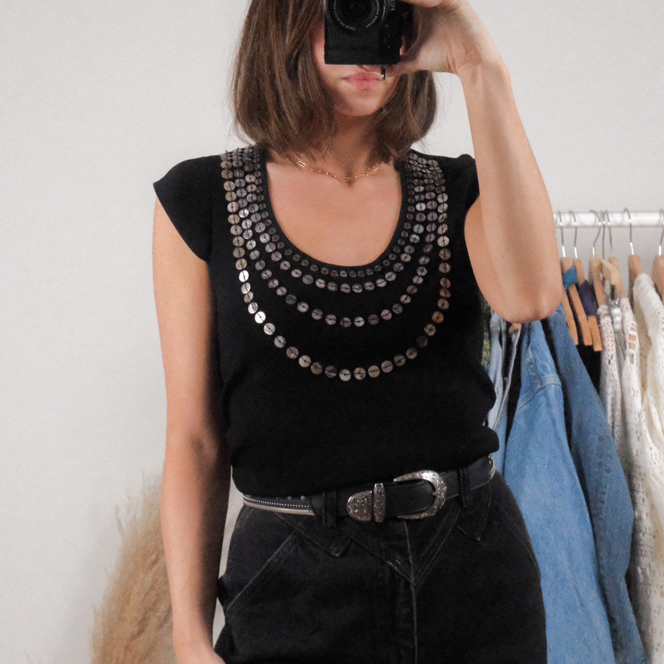 Vintage x Beaded Button Tank (L)