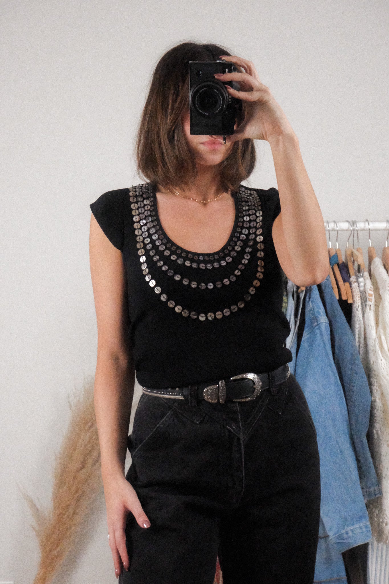 Vintage x Beaded Button Tank (L)