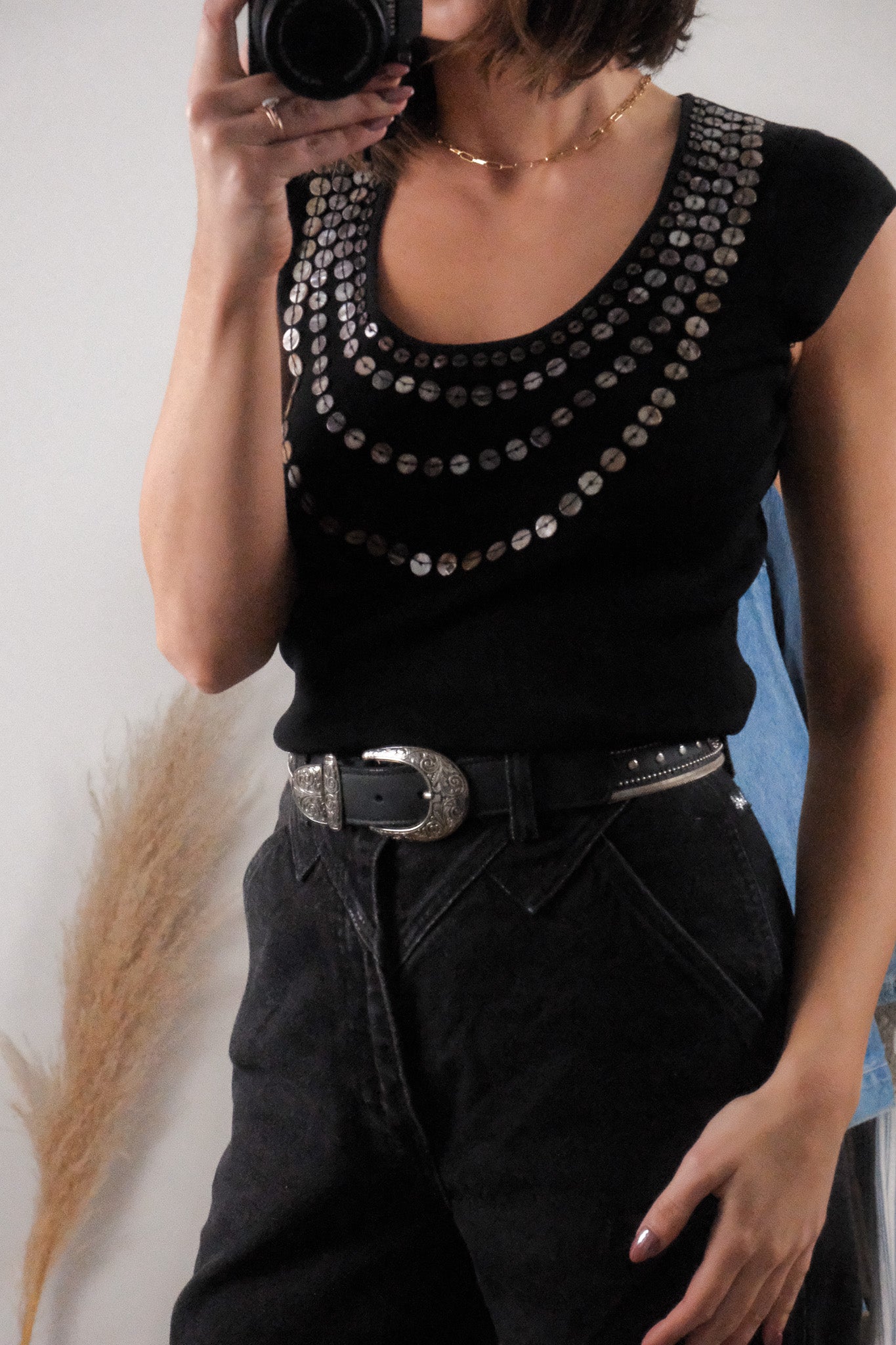 Vintage x Beaded Button Tank (L)