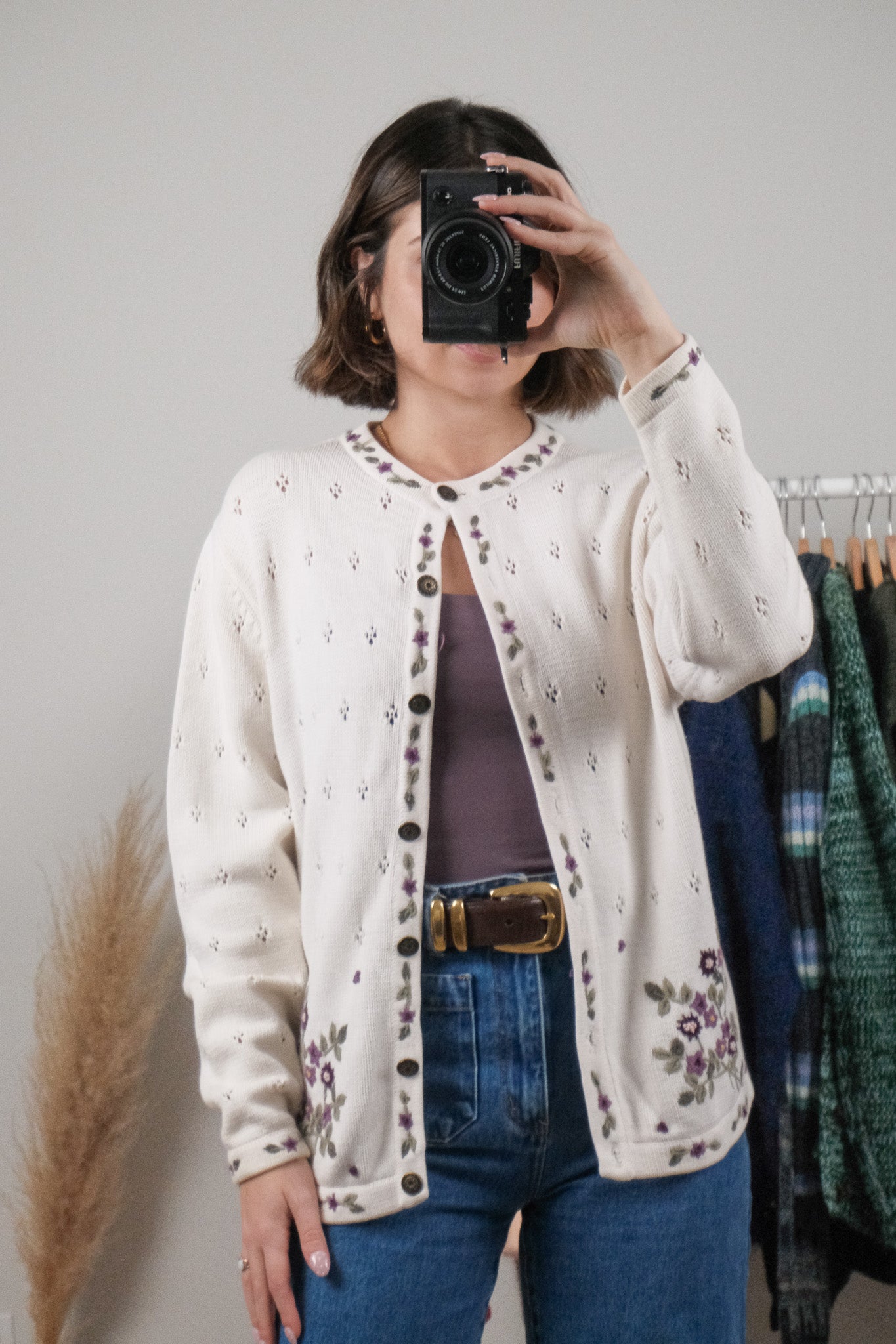 Vintage x Cotton Embroidered Pointelle Cardigan (M/L)