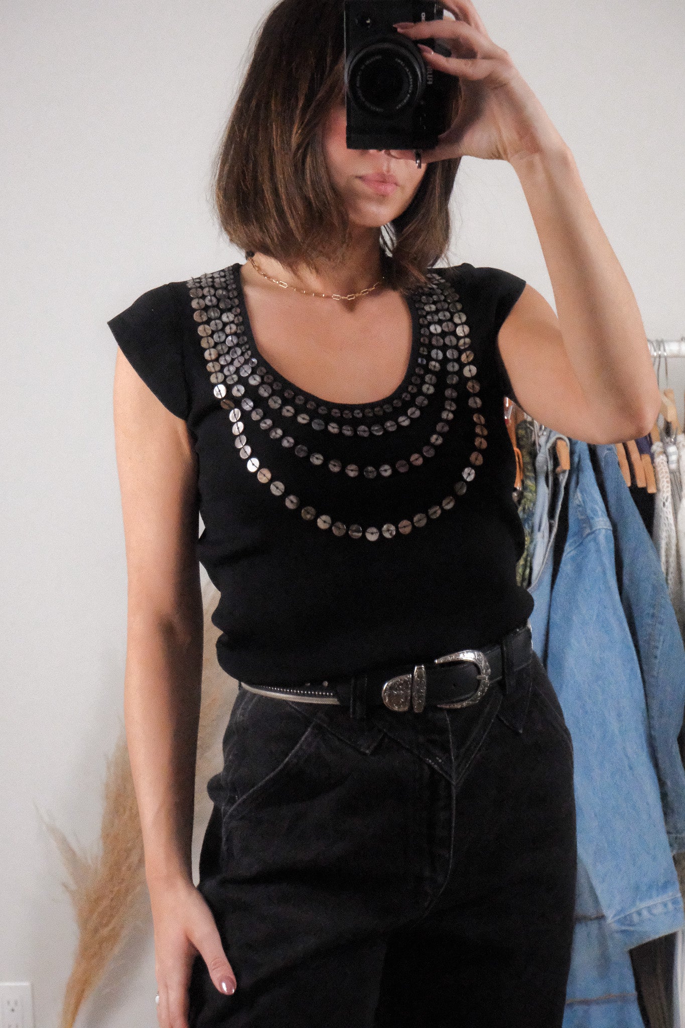 Vintage x Beaded Button Tank (L)