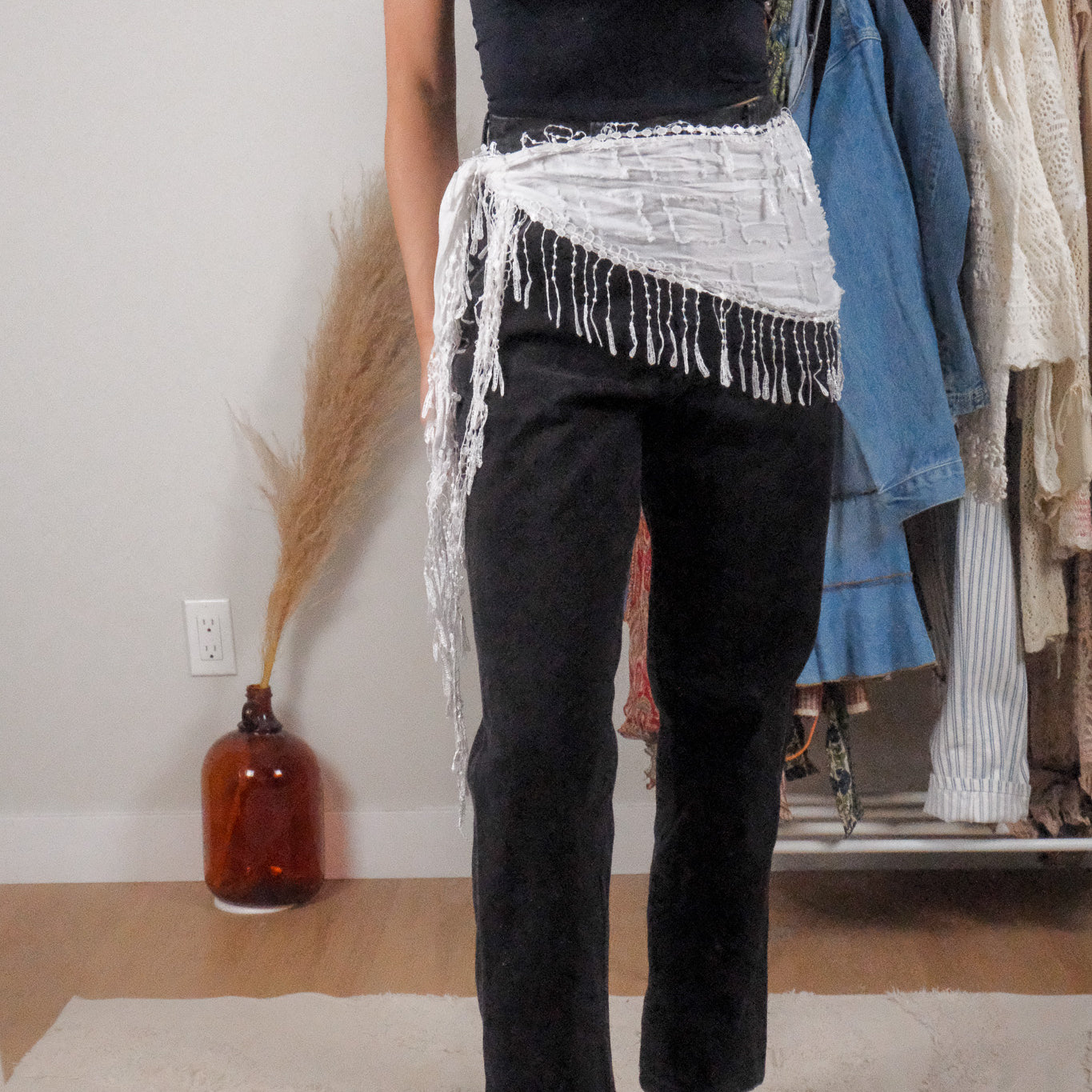 Checkered Fringe Scarf Belt