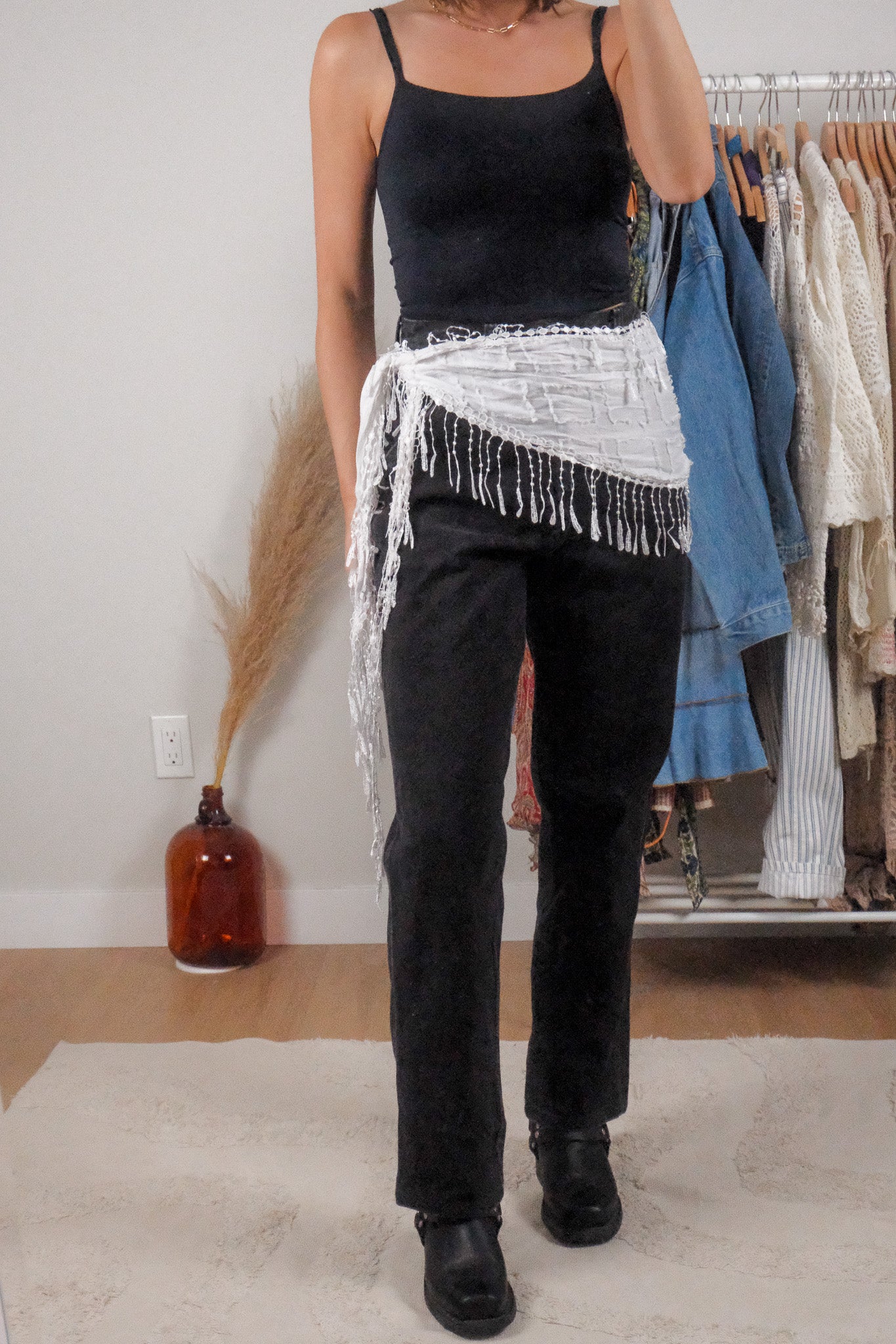 Checkered Fringe Scarf Belt