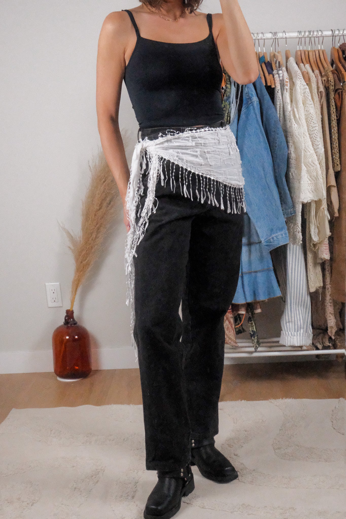 Checkered Fringe Scarf Belt