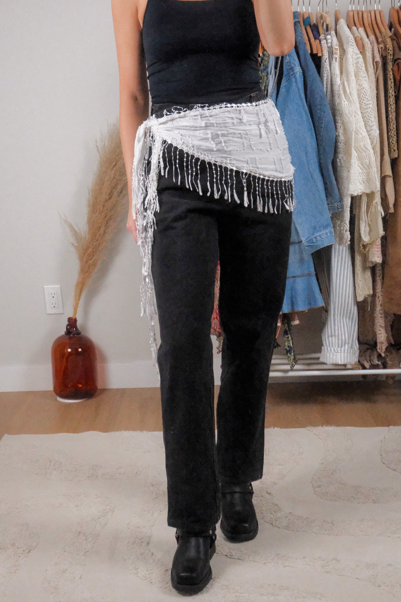 Checkered Fringe Scarf Belt