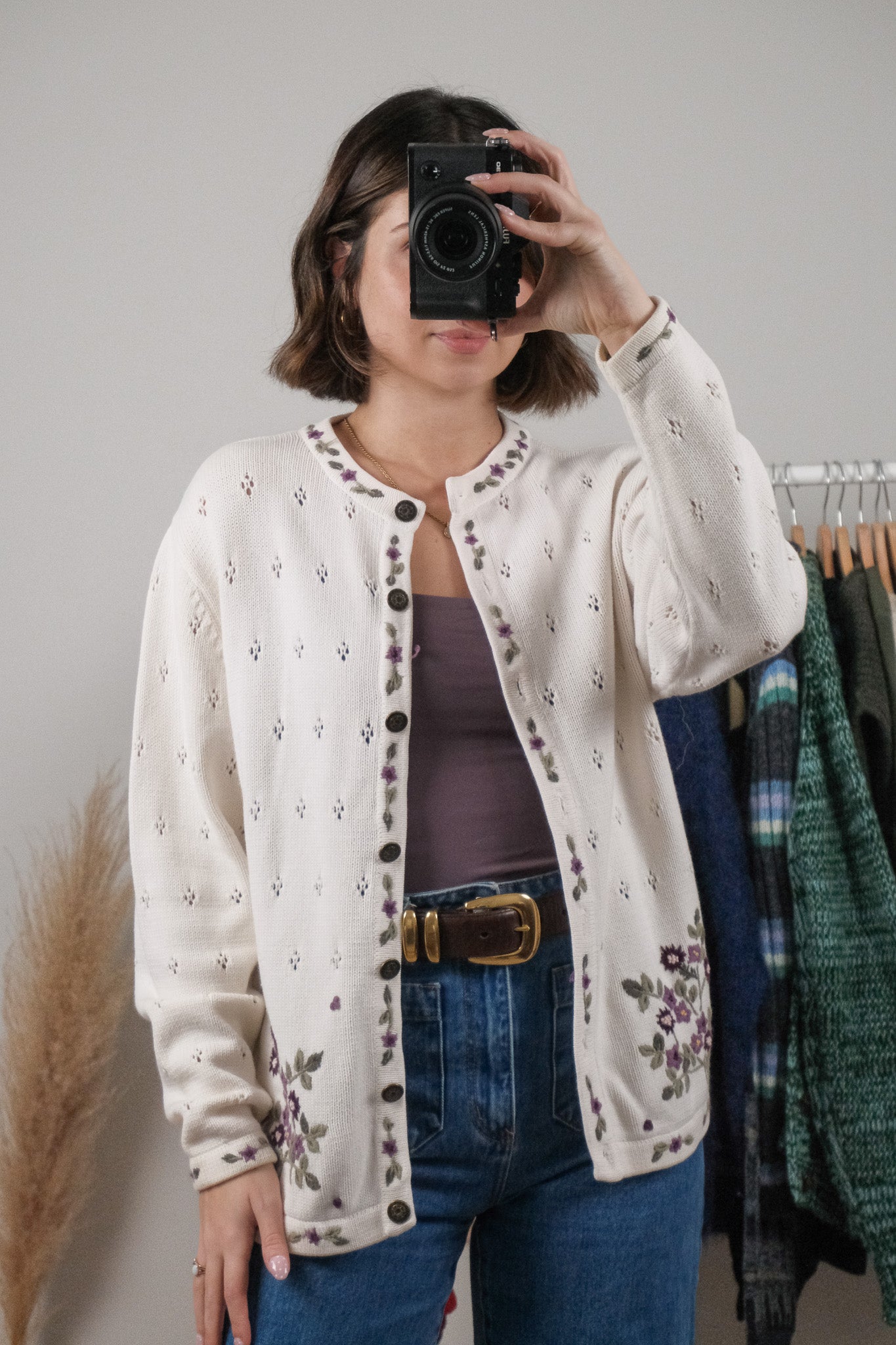 Vintage x Cotton Embroidered Pointelle Cardigan (M/L)