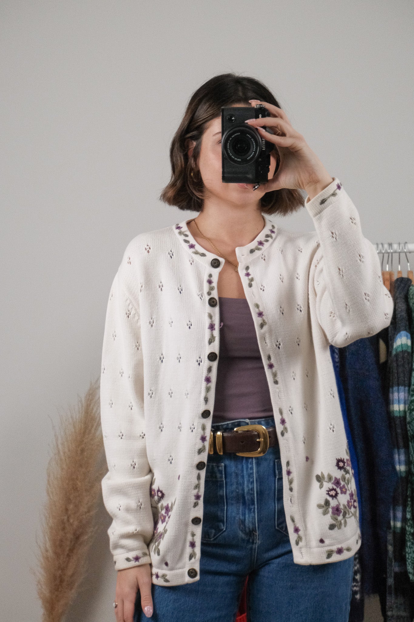 Vintage x Cotton Embroidered Pointelle Cardigan (M/L)