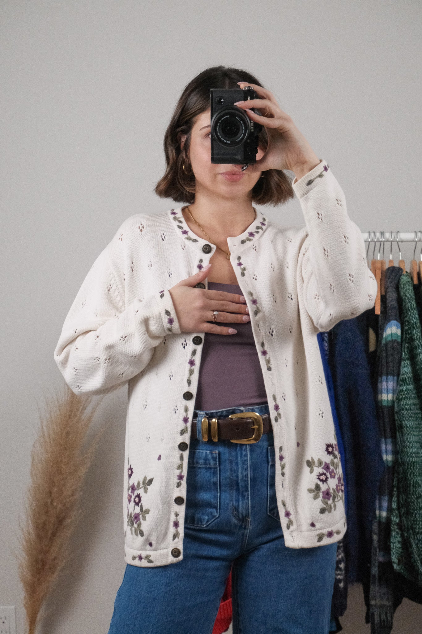 Vintage x Cotton Embroidered Pointelle Cardigan (M/L)