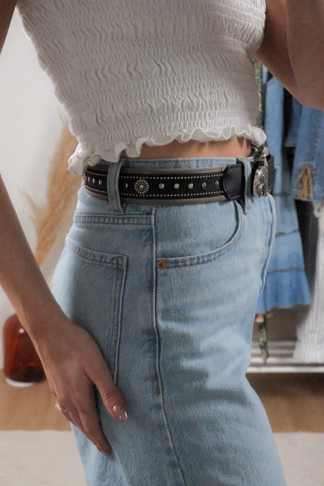 Vintage x Leather/Silver Belt (XS/S)