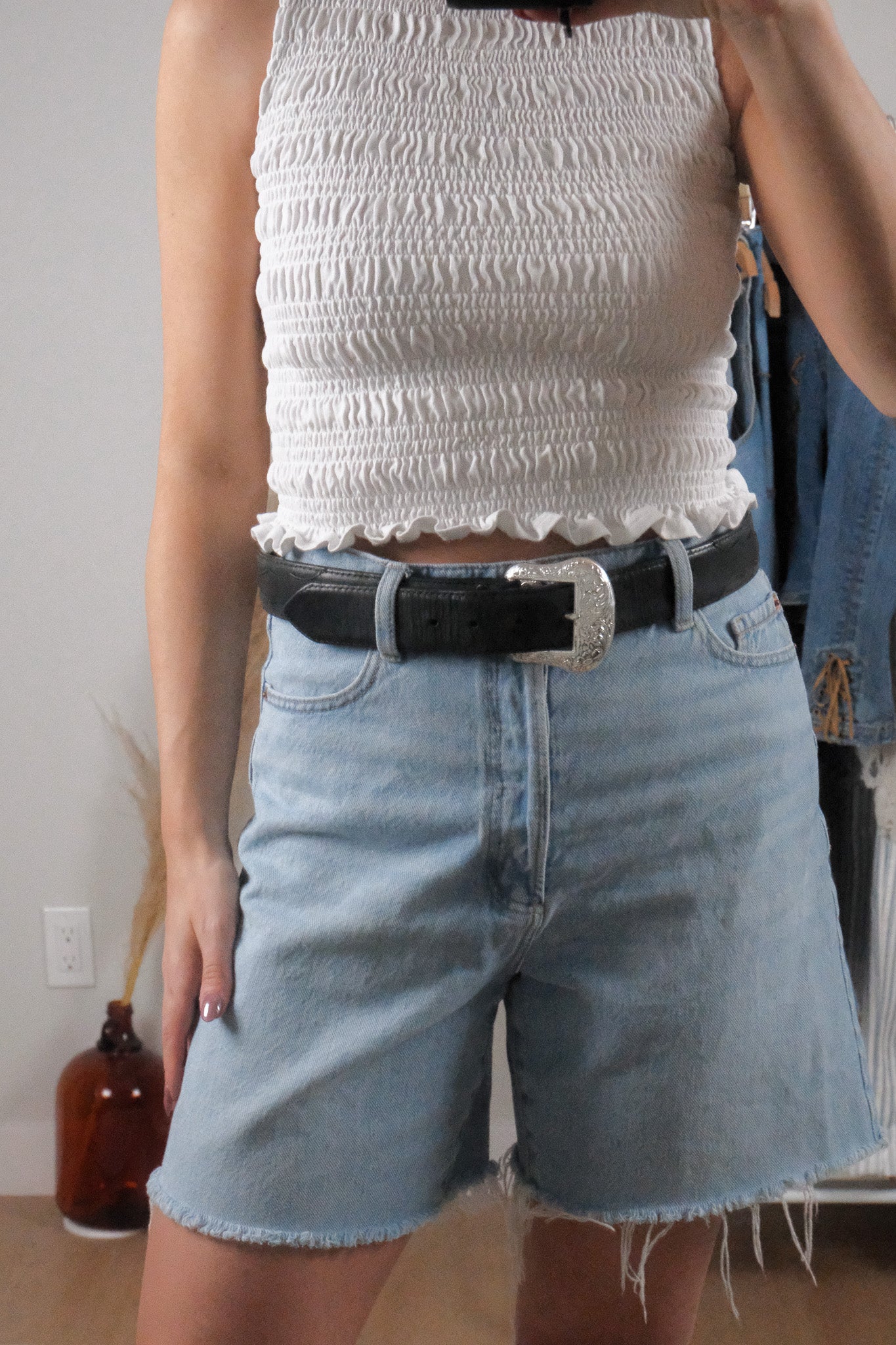 Vintage x Leather Studded Belt (M/L)