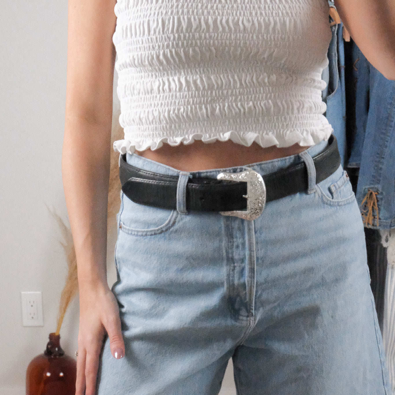 Vintage x Leather Studded Belt (M/L)