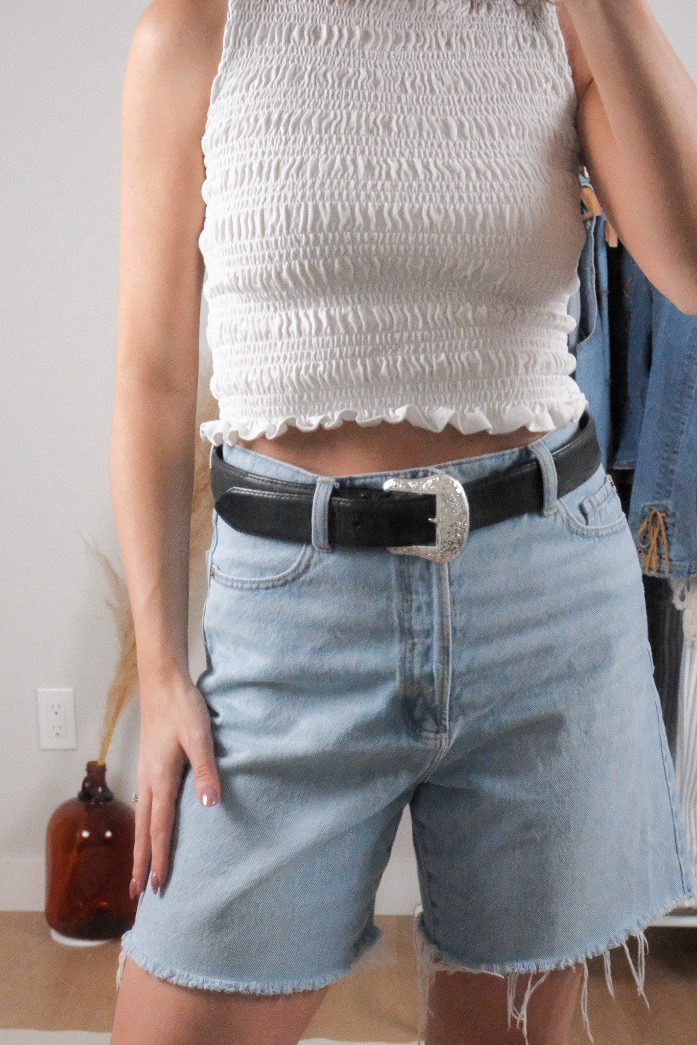 Vintage x Leather Studded Belt (M/L)
