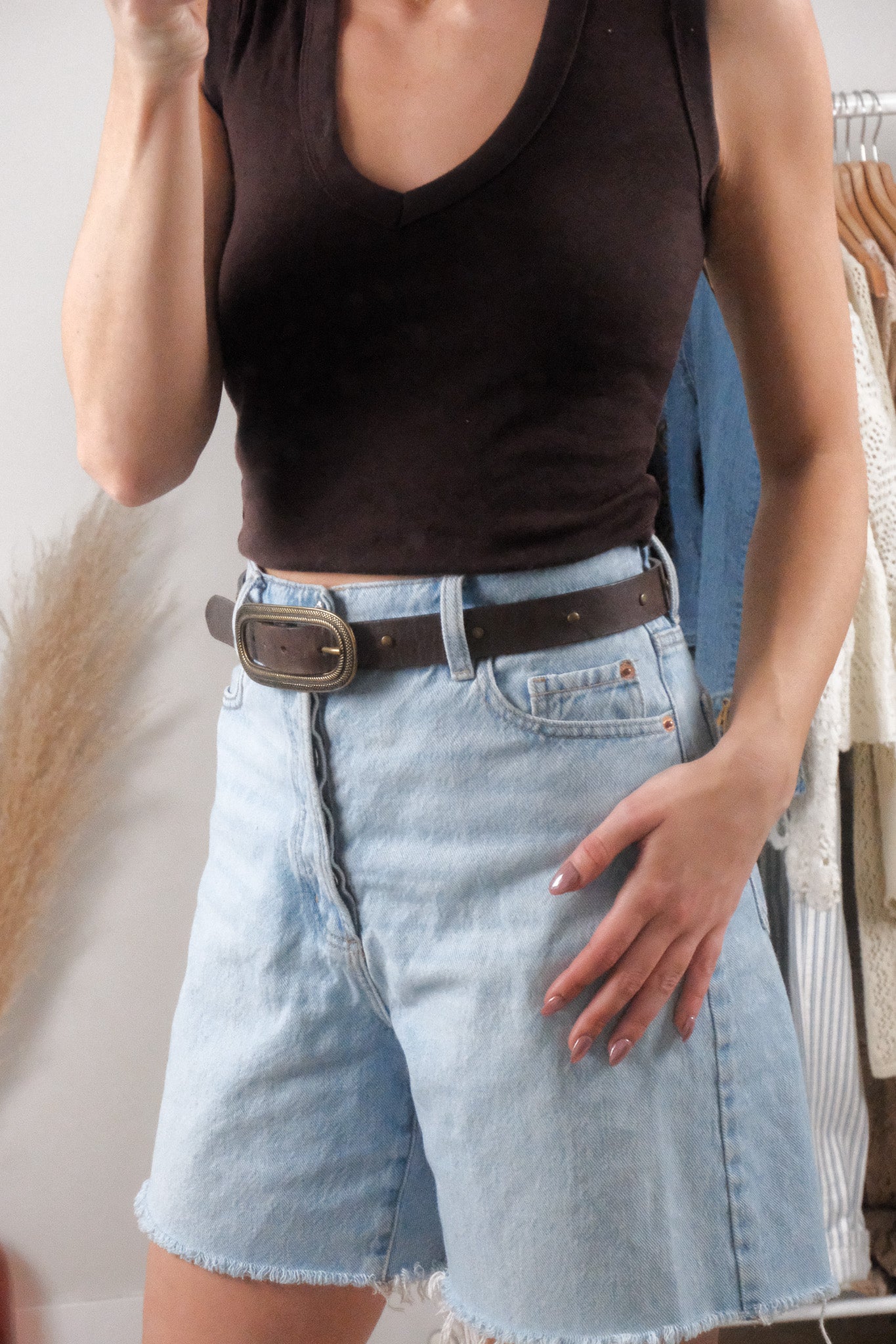 Vintage x Leather Studded Belt (S)