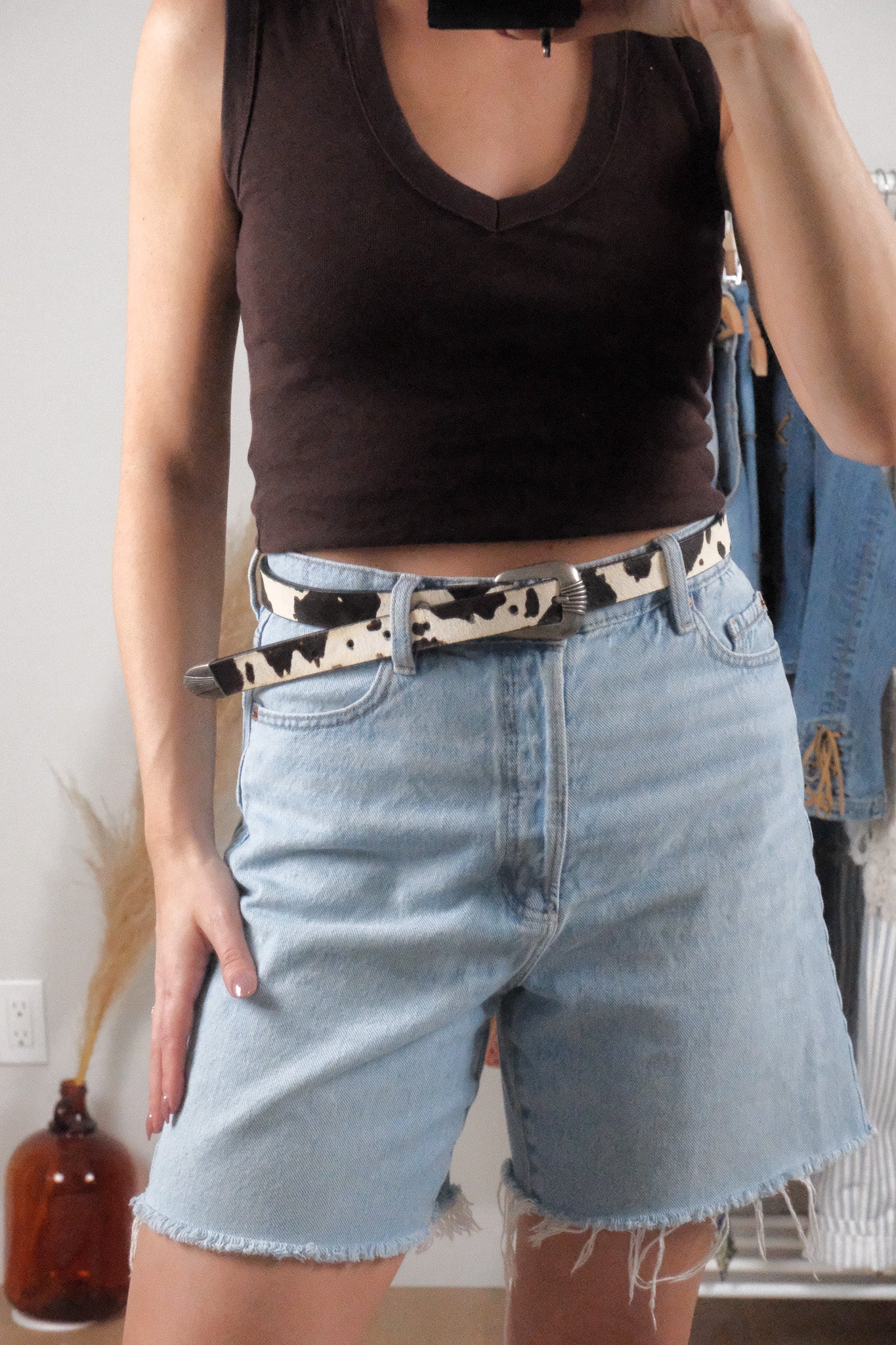 Wrangler x Cow Print Pony Hair Leather Belt (S/M)