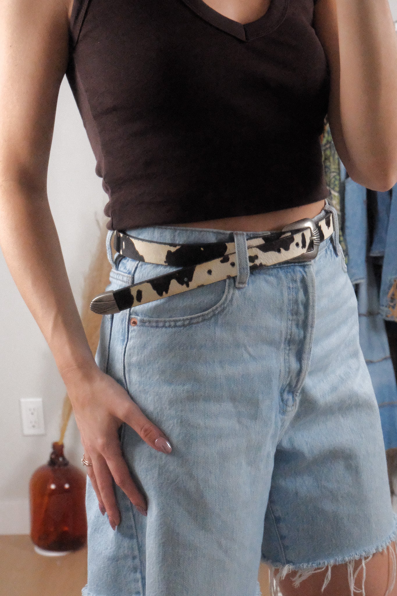 Wrangler x Cow Print Pony Hair Leather Belt (S/M)