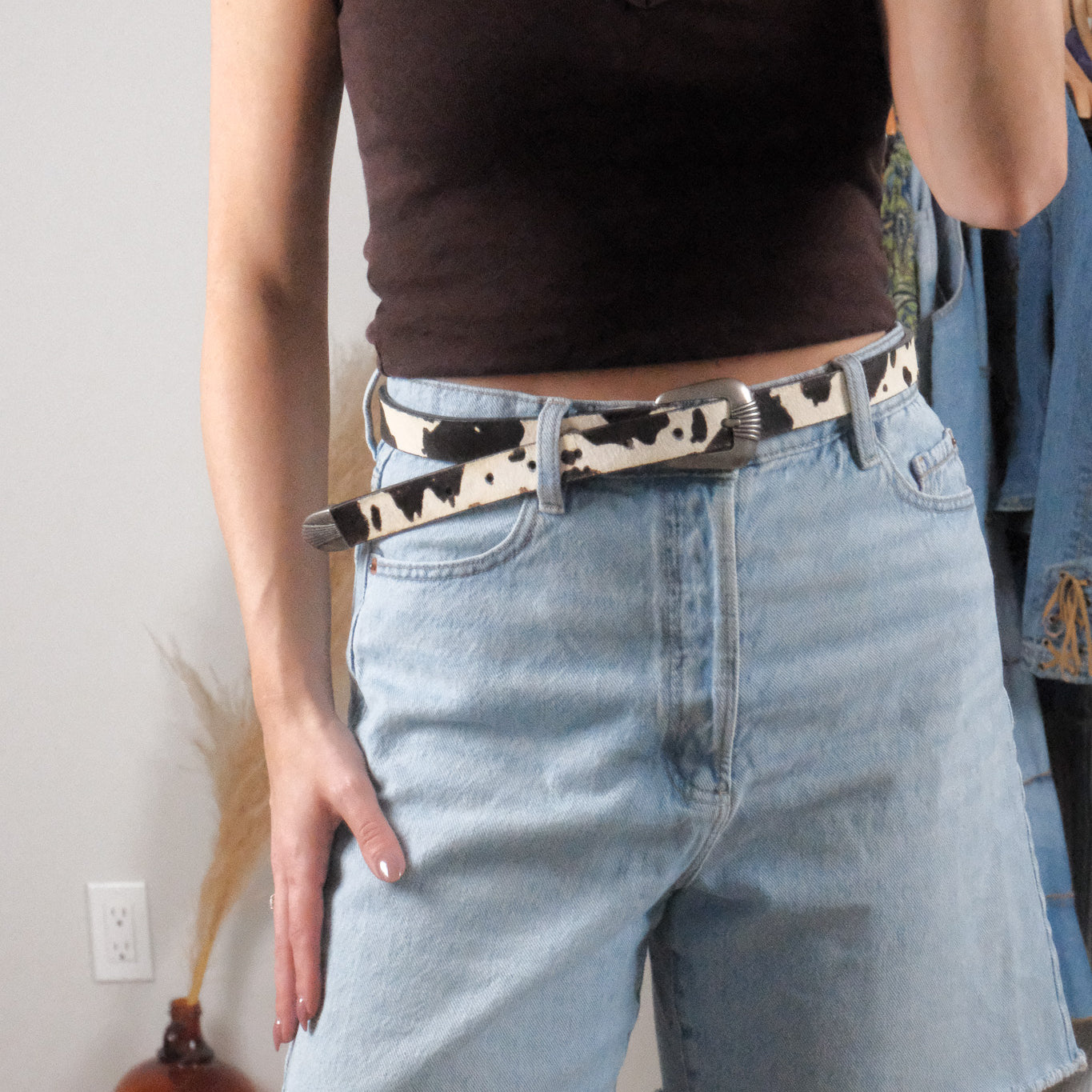 Wrangler x Cow Print Pony Hair Leather Belt (S/M)