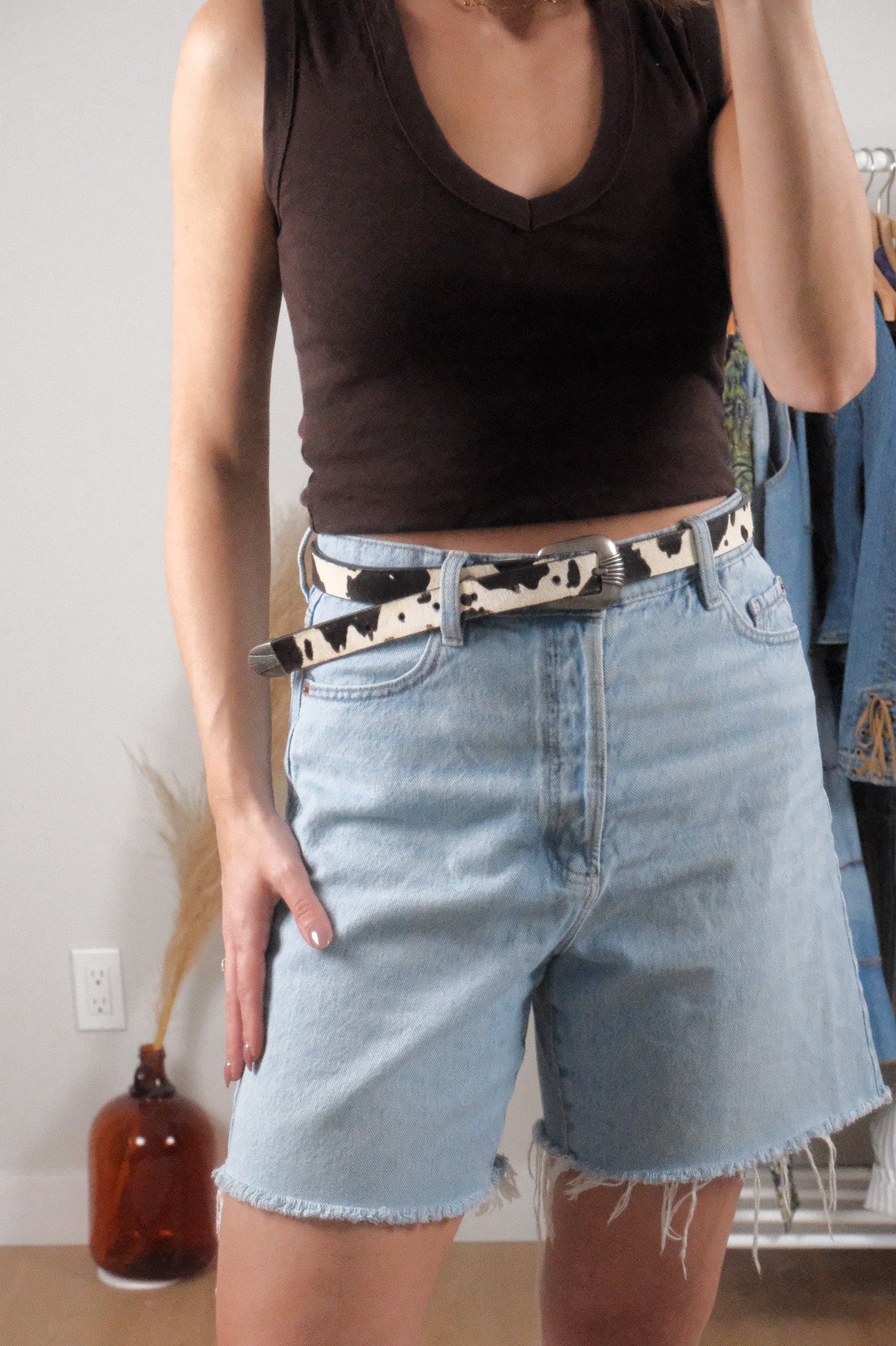 Wrangler x Cow Print Pony Hair Leather Belt (S/M)