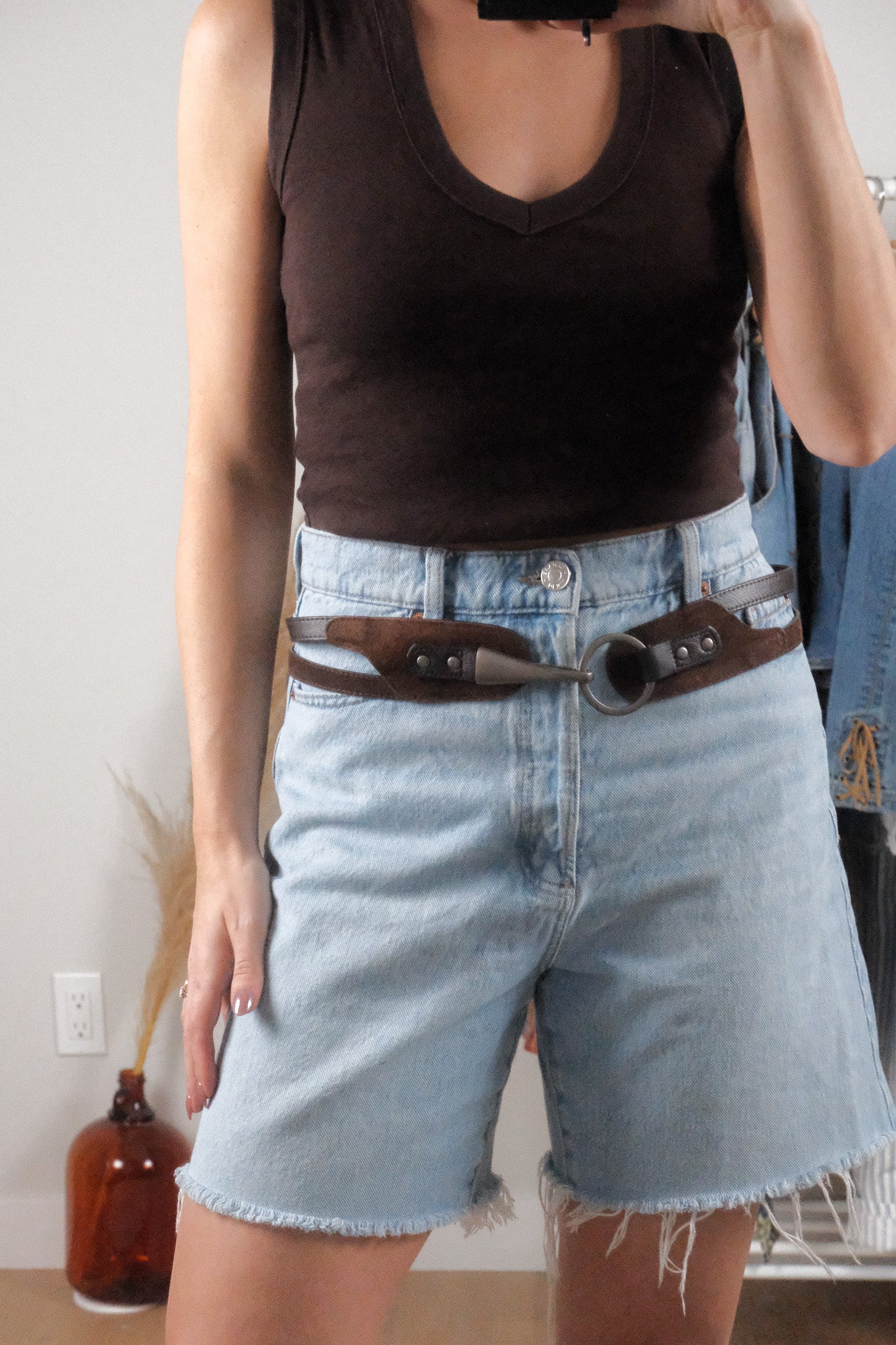 Vintage x Suded/Leather Clasp Buckle Belt (S)