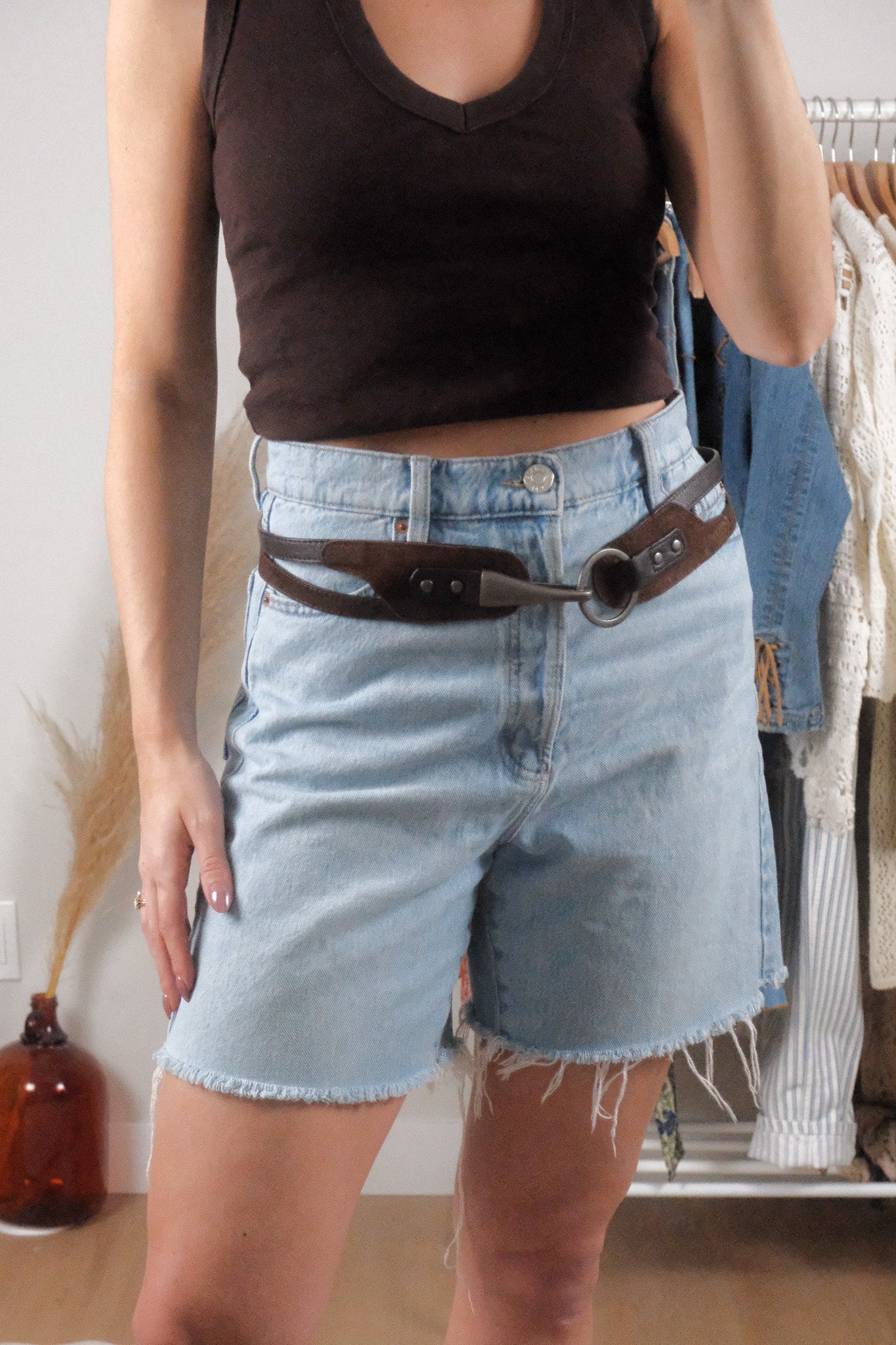 Vintage x Suded/Leather Clasp Buckle Belt (S)