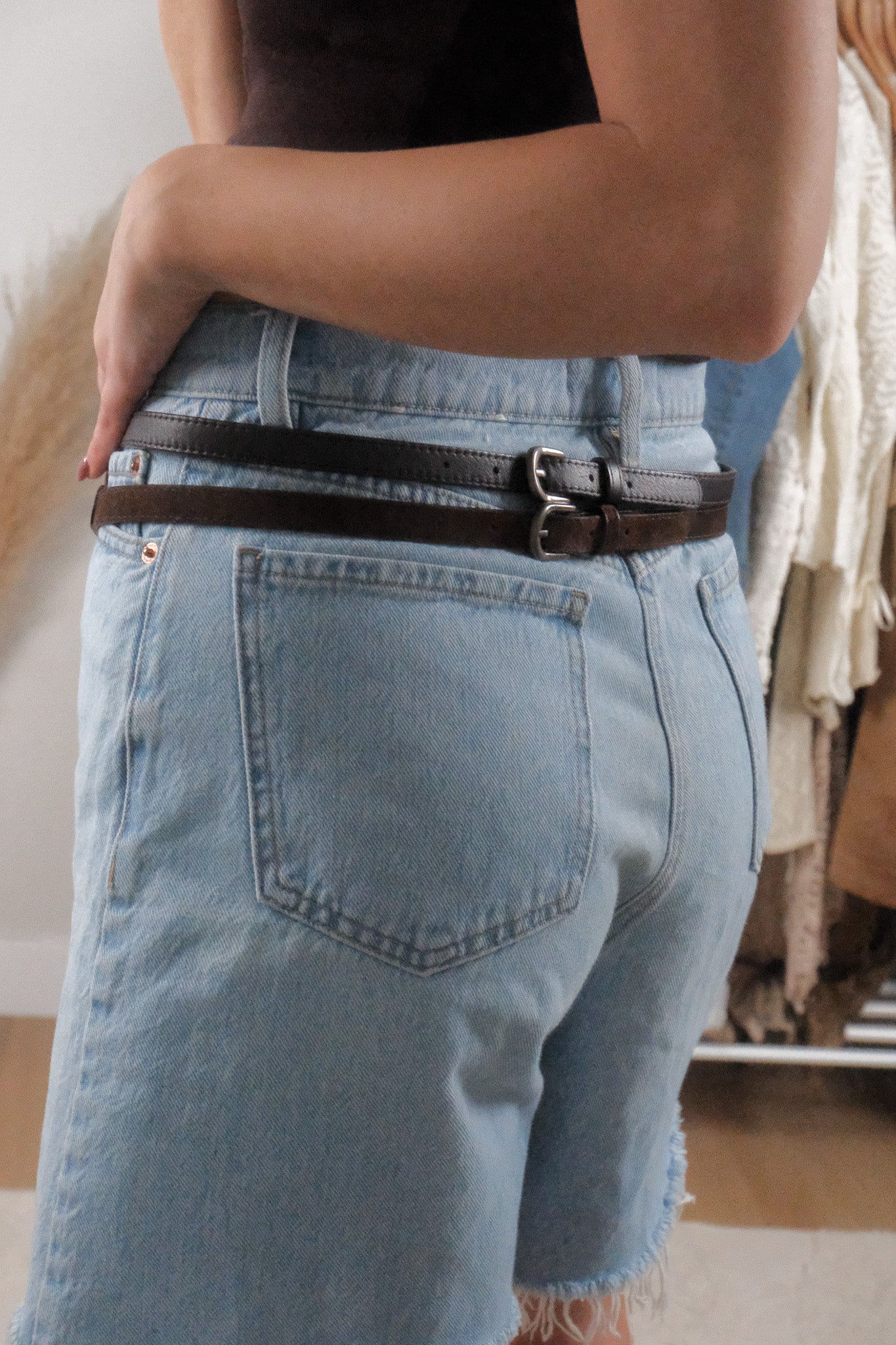 Vintage x Suded/Leather Clasp Buckle Belt (S)