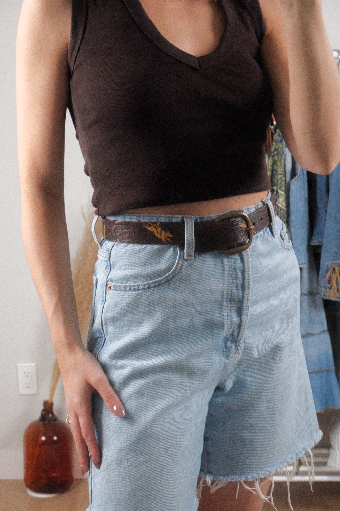 Vintage x Nocona x Leather Textured Cowboy Belt (XS-S)