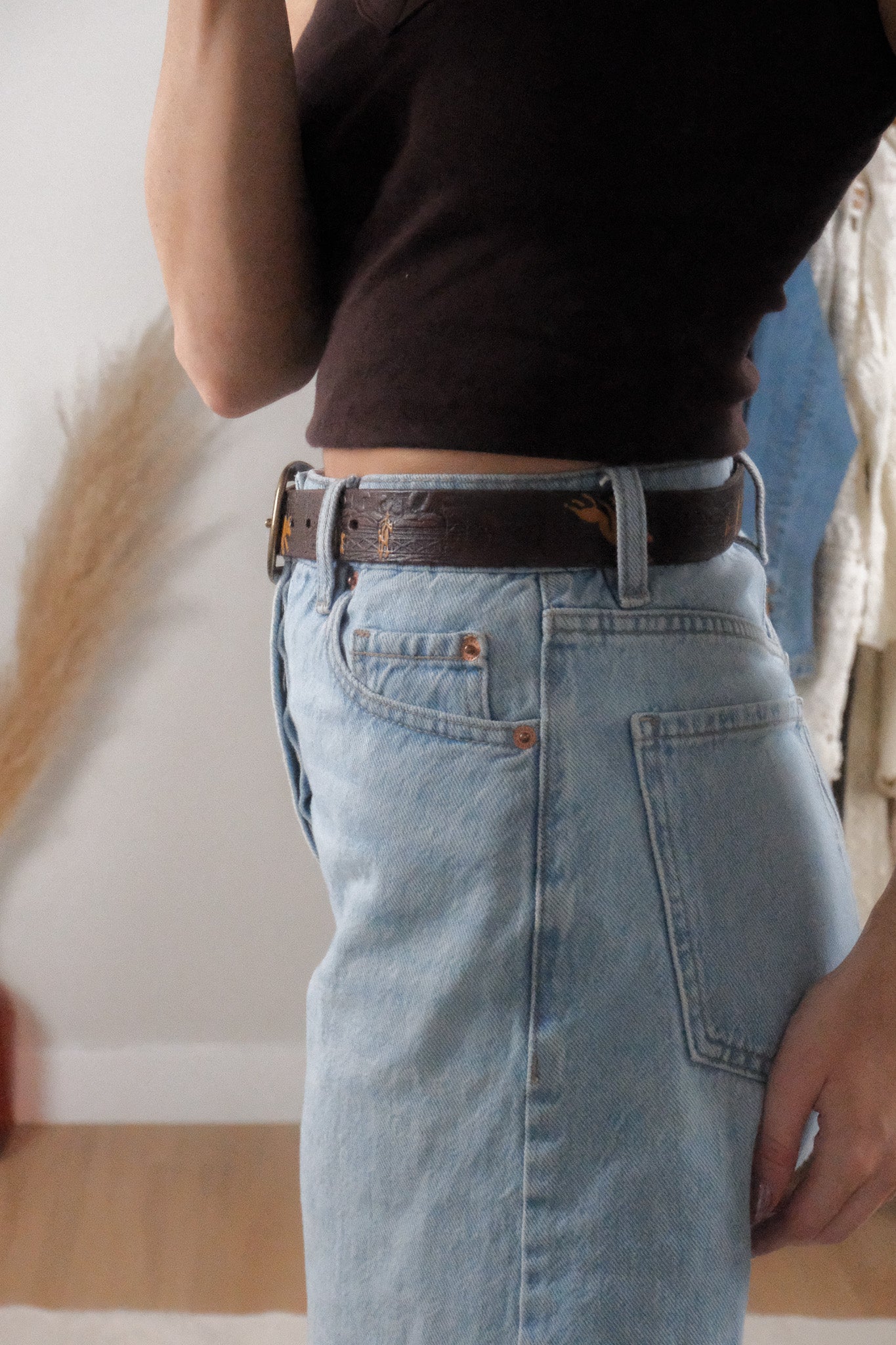 Vintage x Nocona x Leather Textured Cowboy Belt (XS-S)