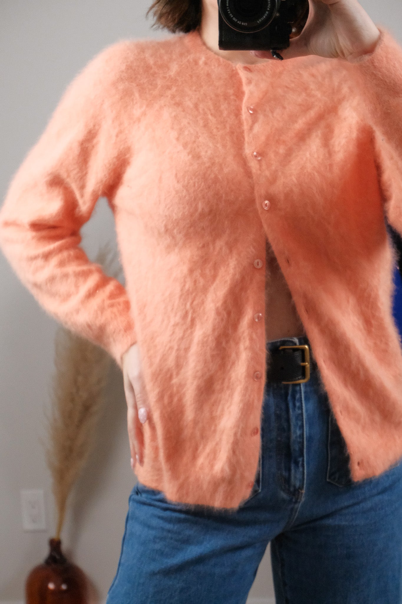 Made in Canada x Vintage x Angora/Wool Blend Fuzzy Soft Cardigan (S)