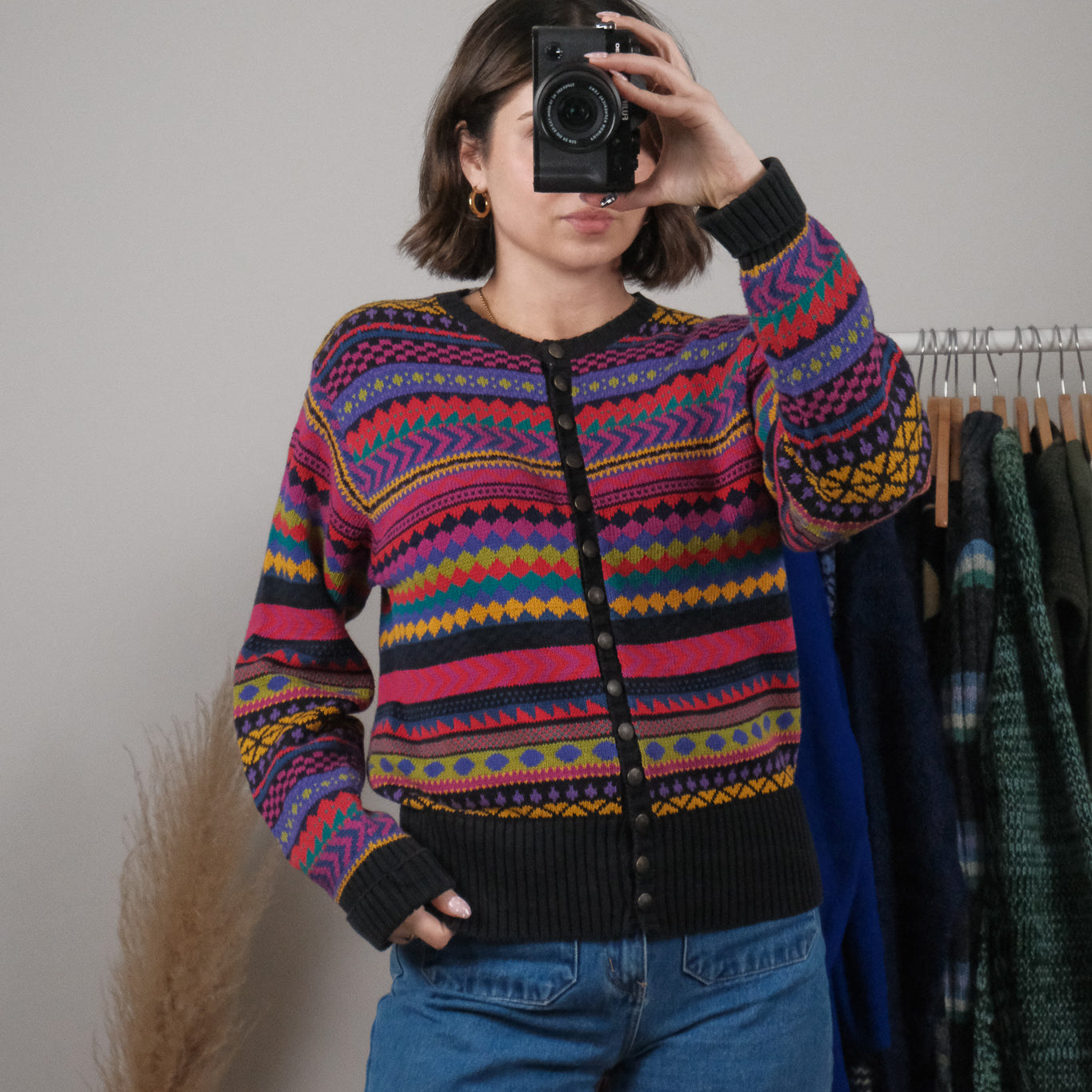Vintage x Cotton Patterned Cardigan (S/M)