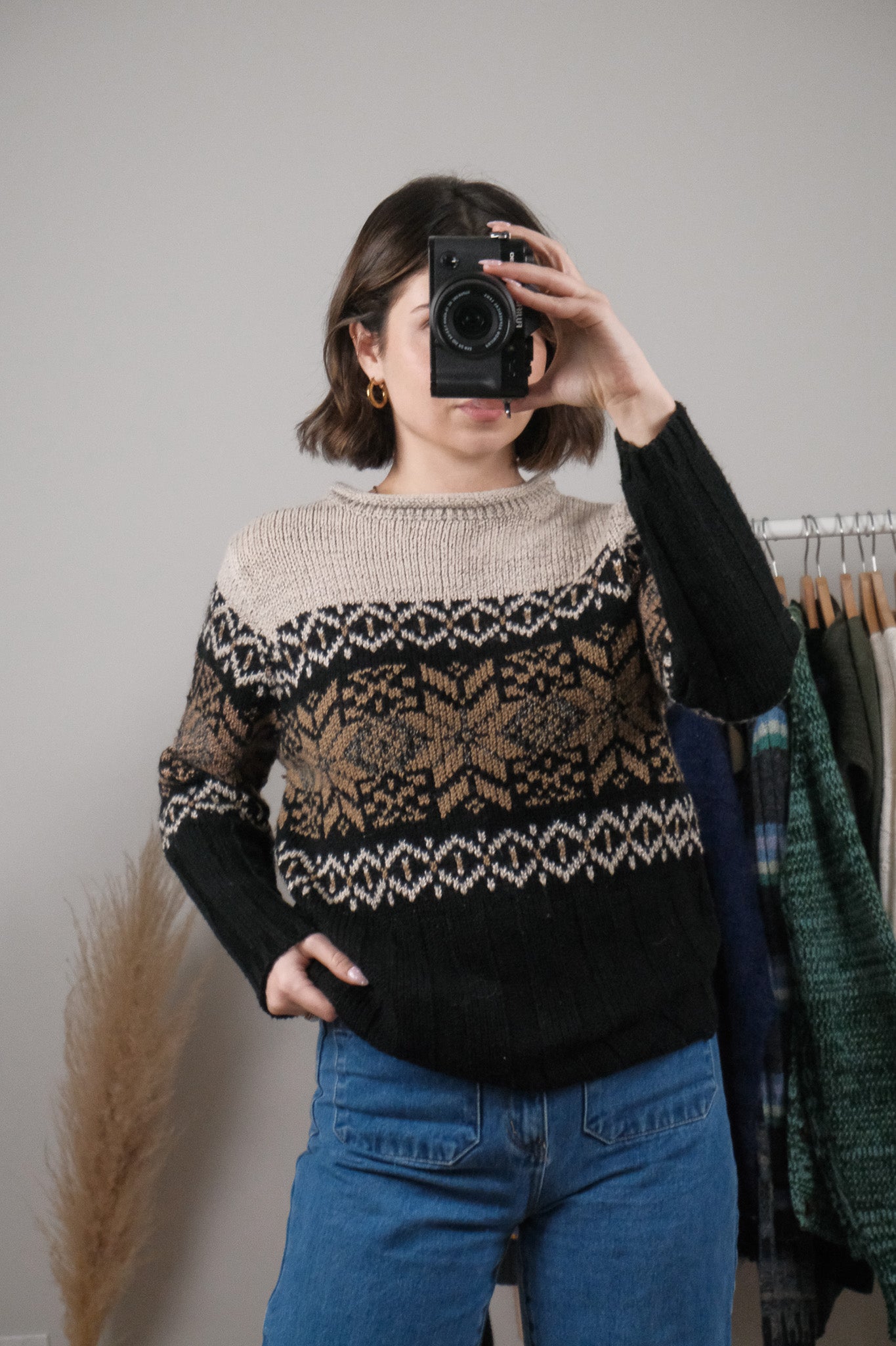 Made in Korea x Vintage x Patterned Rolled Neck Sweater (M/L)