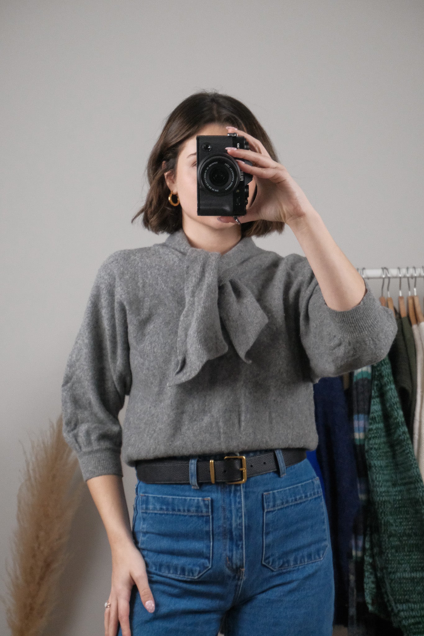 Vintage x Wool/Angora Tie Short-Sleeve Knit (S)