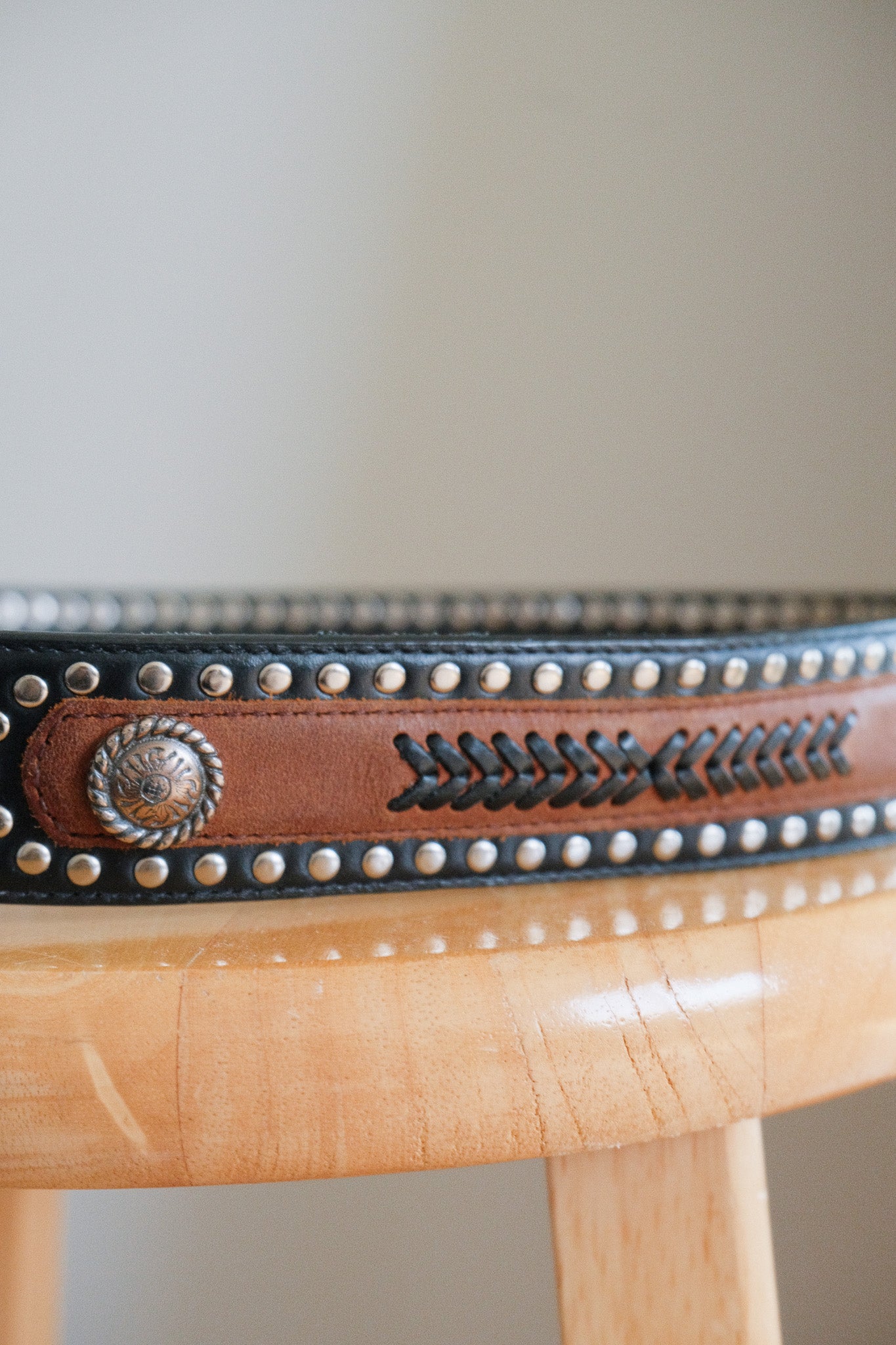 Vintage x Leather Textured Studded Belt (S/M)